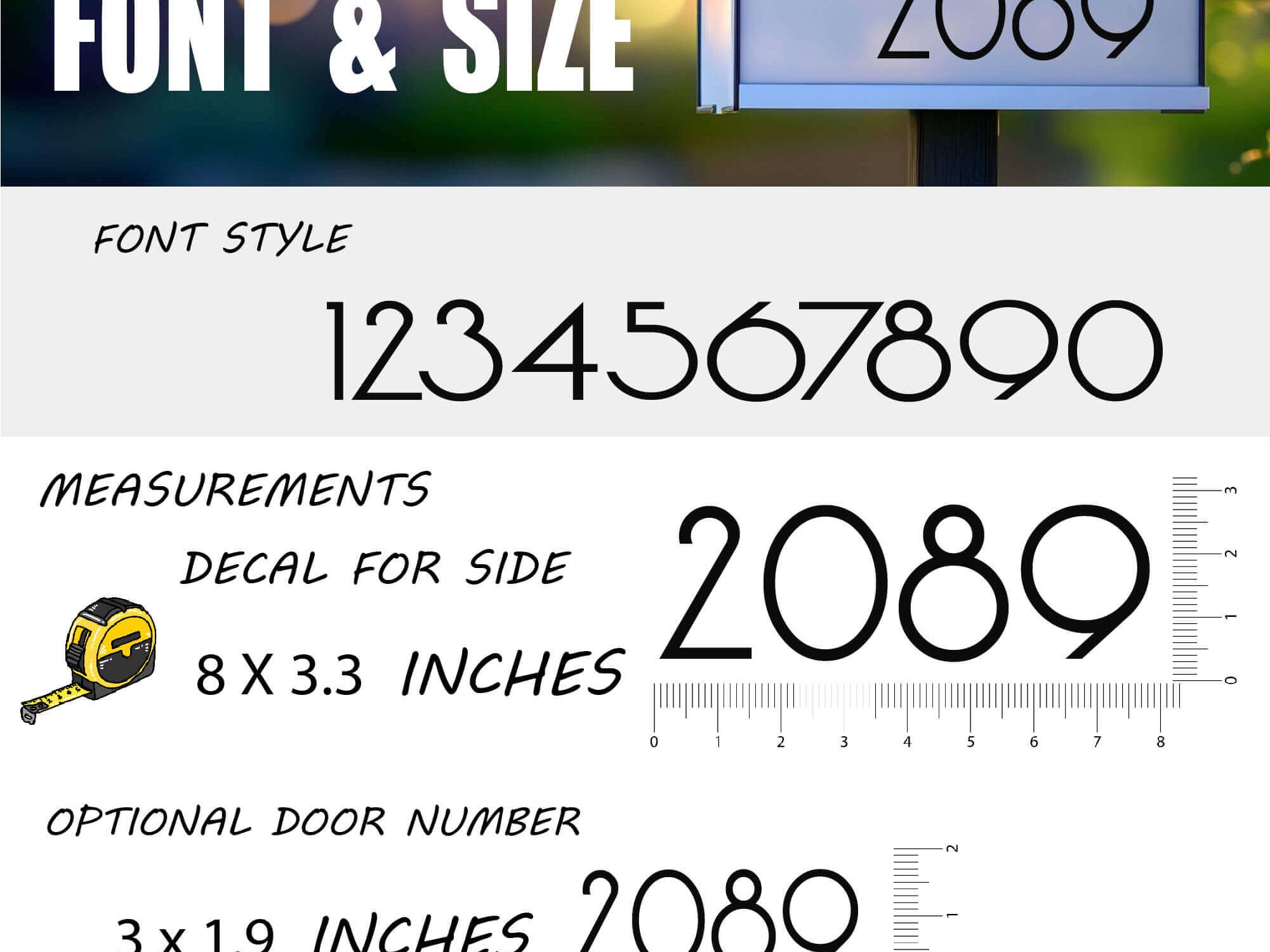 Durable mailbox number decals for home and business