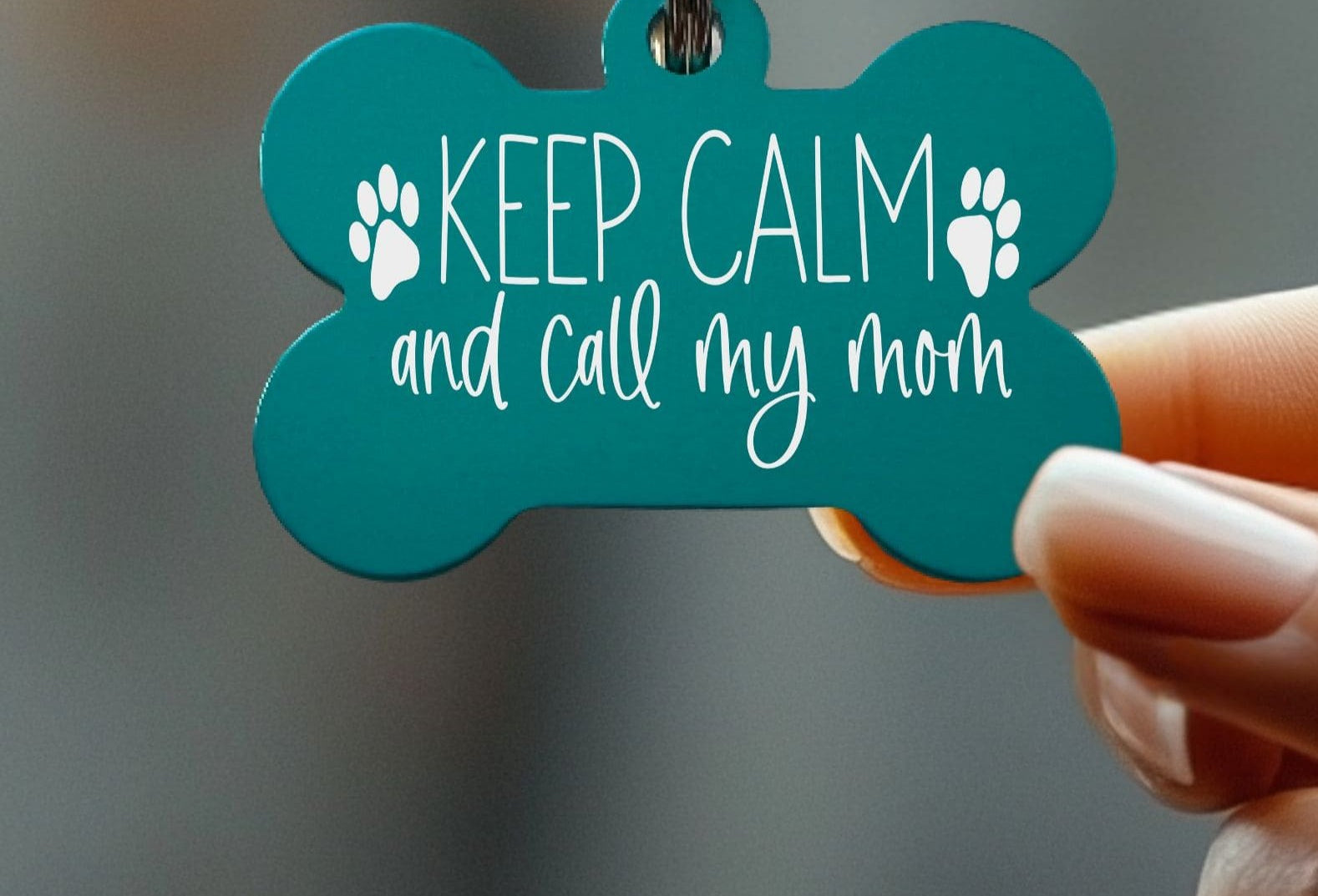 Funny dog collar tag - Custom engraved ID tag with 'Keep Calm and Call My Mom' saying