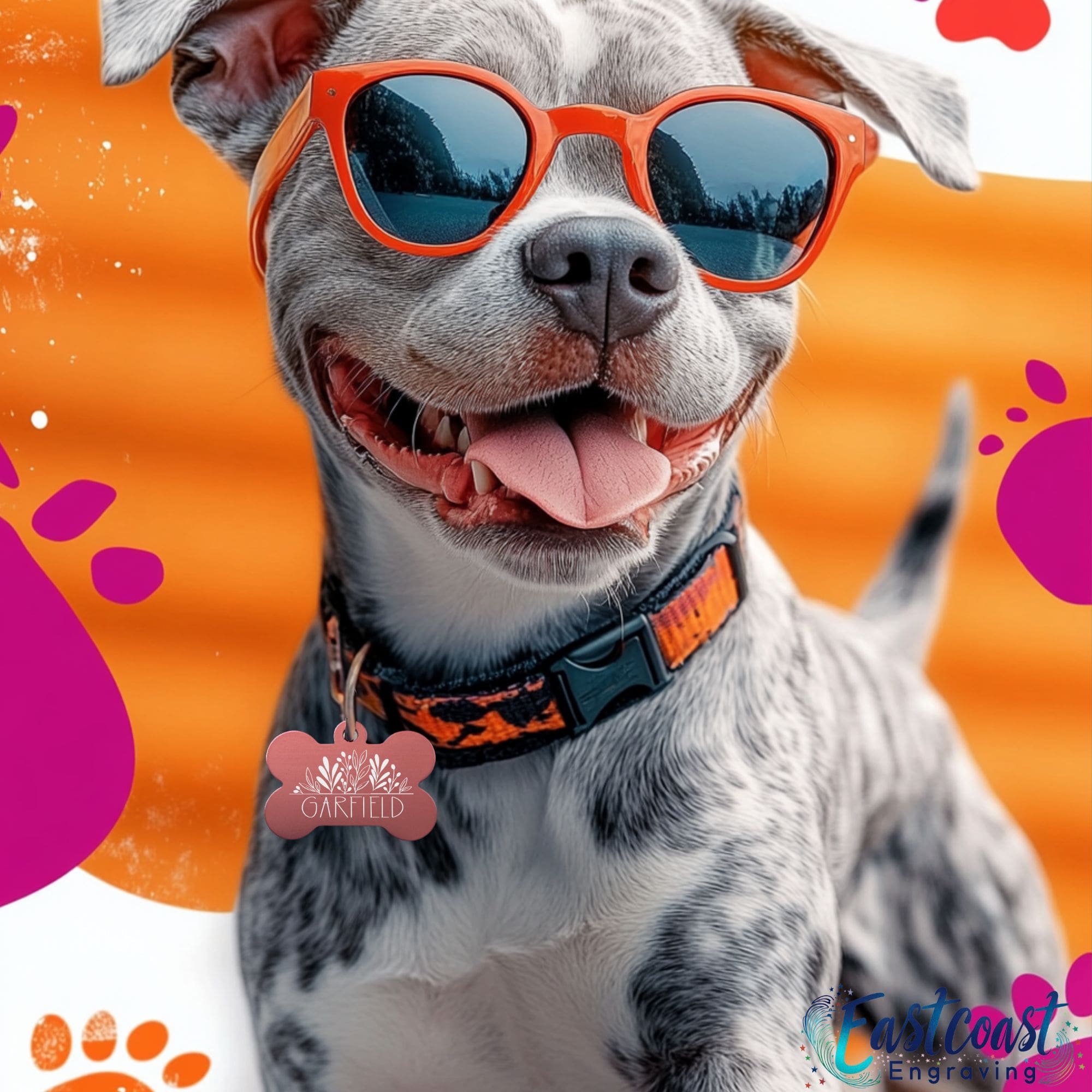 Custom Engraved Dog ID Tag – Floral Design by Eastcoast Engraving