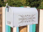 Filigree vinyl mailbox decal with custom address on white mailbox- Eastcoast Engraving