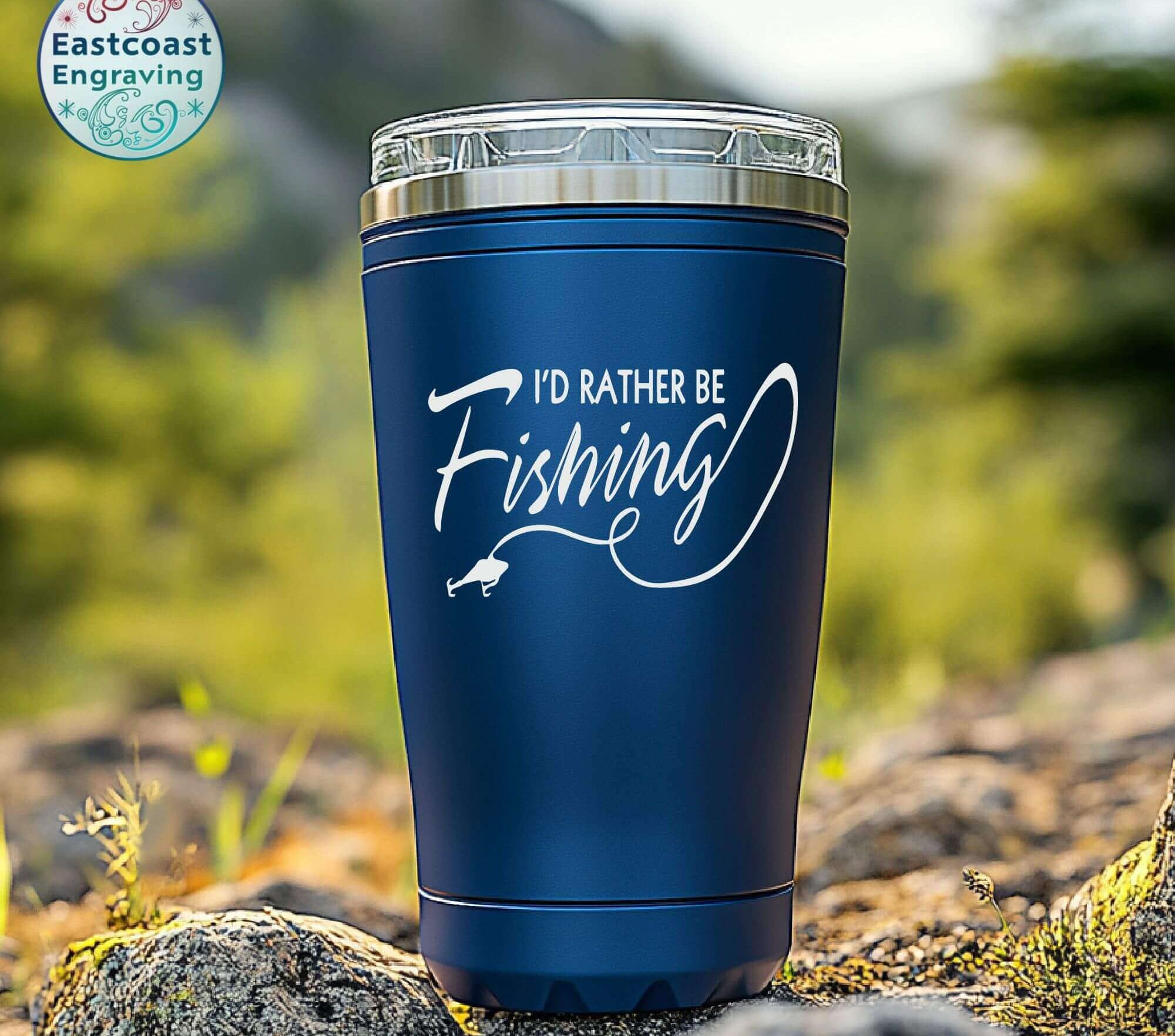 I'd Rather Be Fishing vinyl decal on a tumbler – perfect for fishing enthusiasts