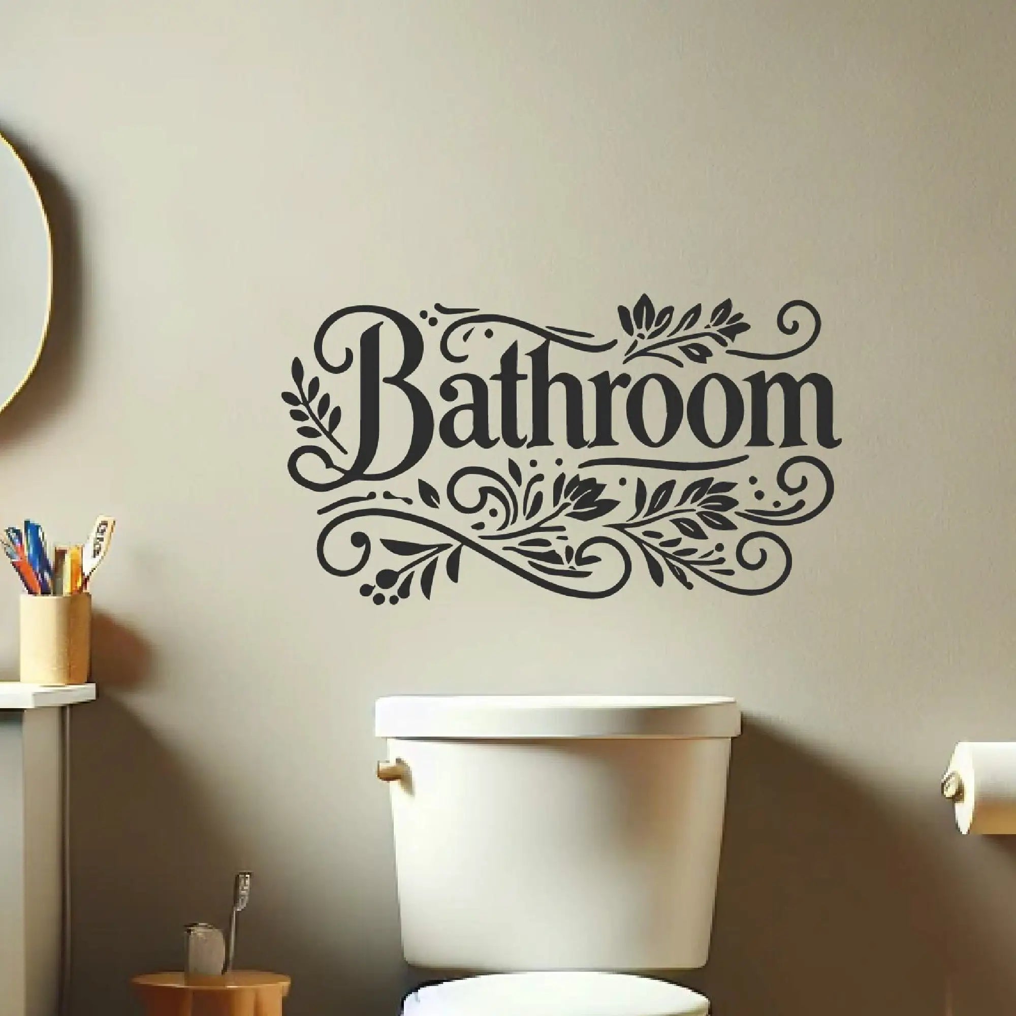 Flower vinyl bathroom decal installed in modern bathroom