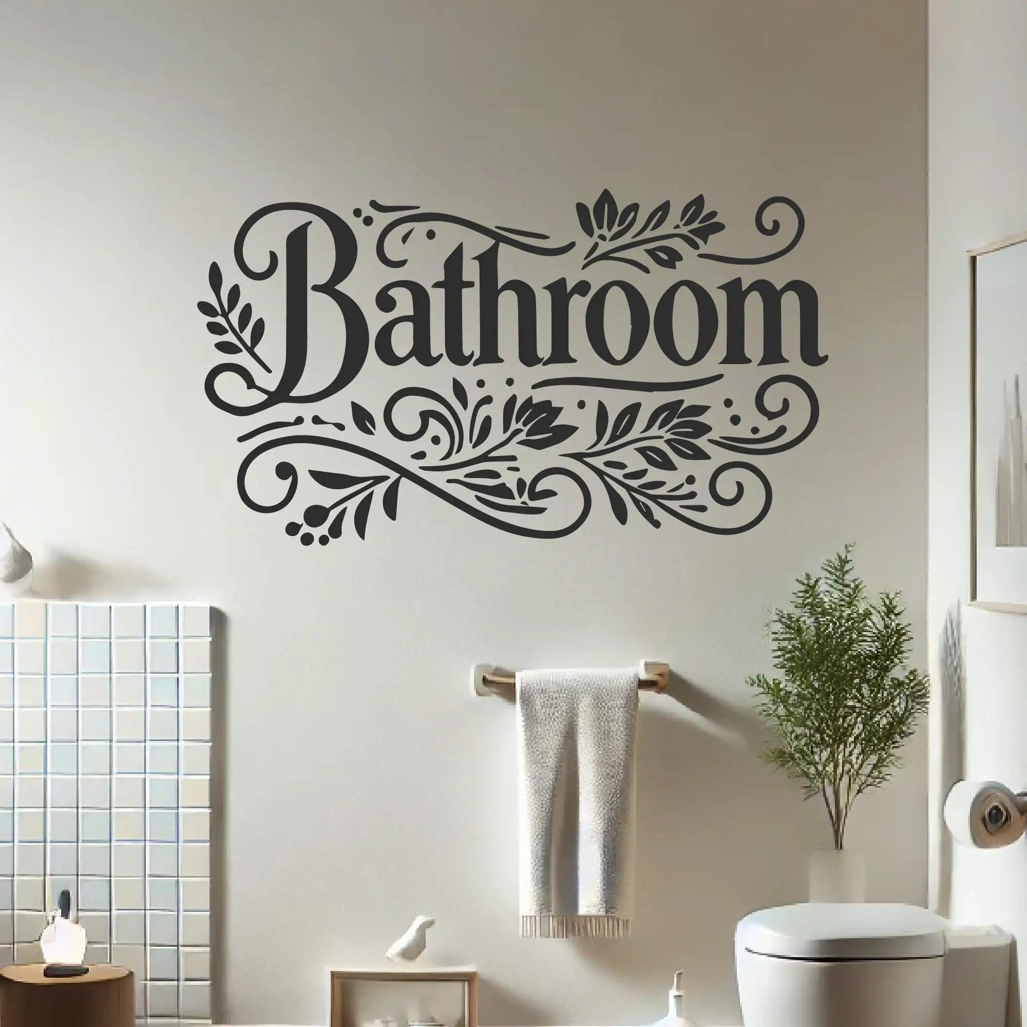 Floral wall decal displayed above sink for bathroom decor