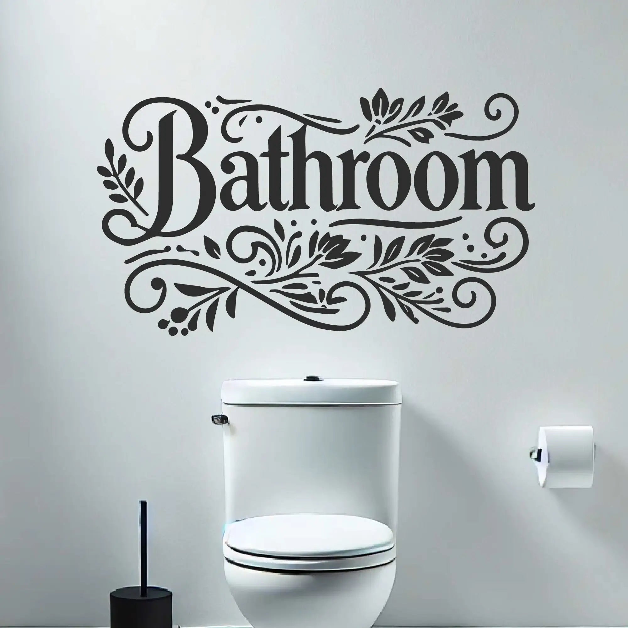 Floral bathroom wall decal with elegant flower design above toilet
