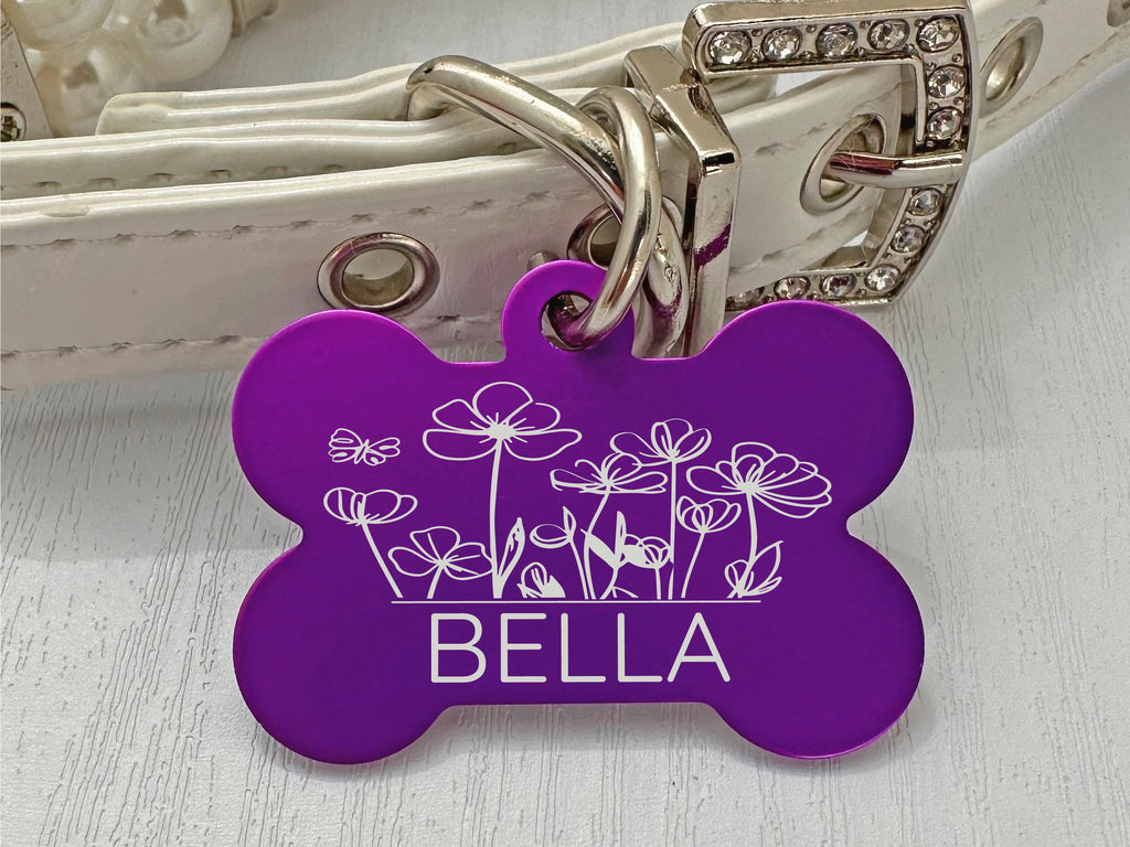 Personalized Floral Pet ID Tags for Dogs - Custom Engraved Dog Name Tags - Eastcoast Engraving