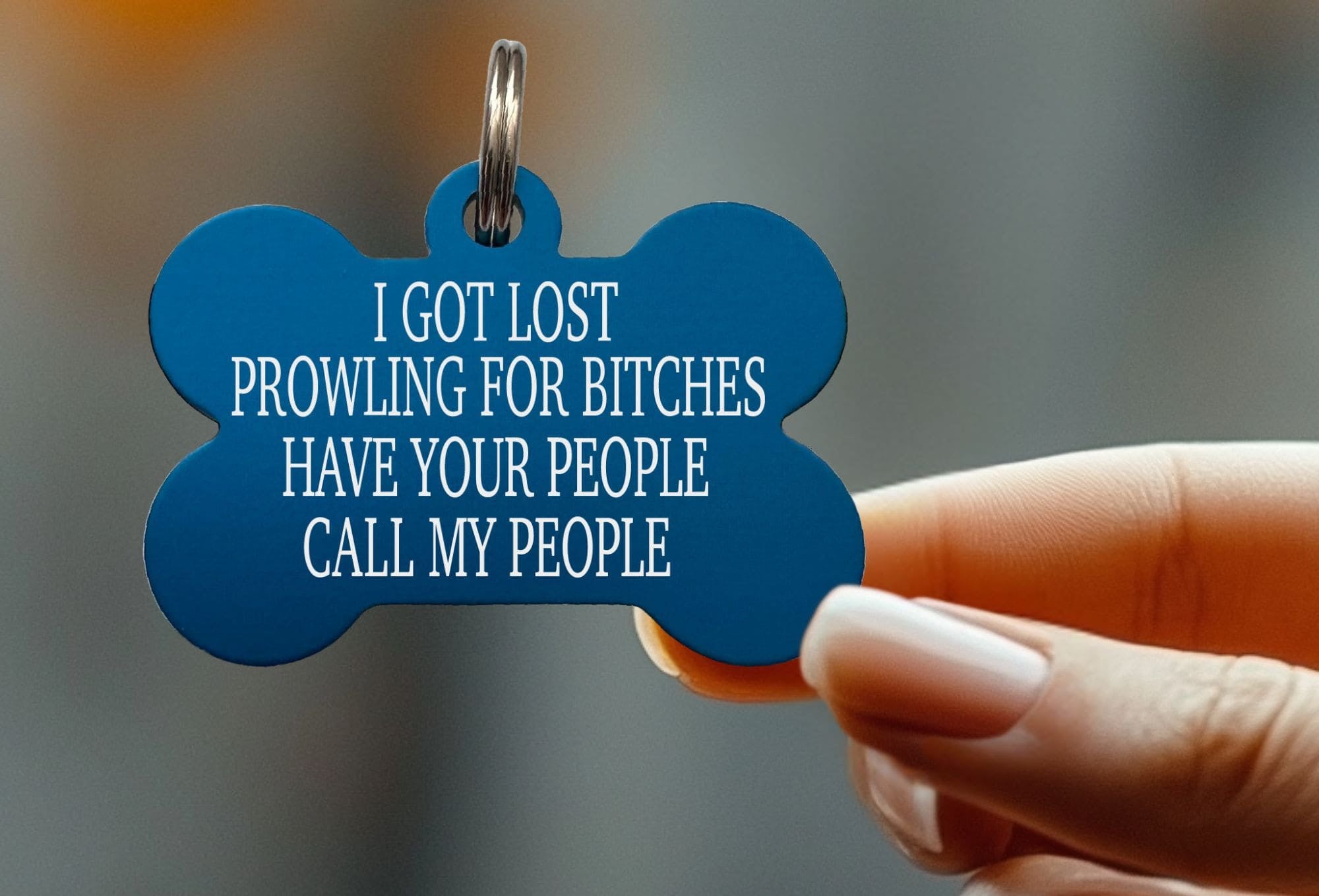 Personalized funny dog tag with "Prowling for Bitches" for stylish pets