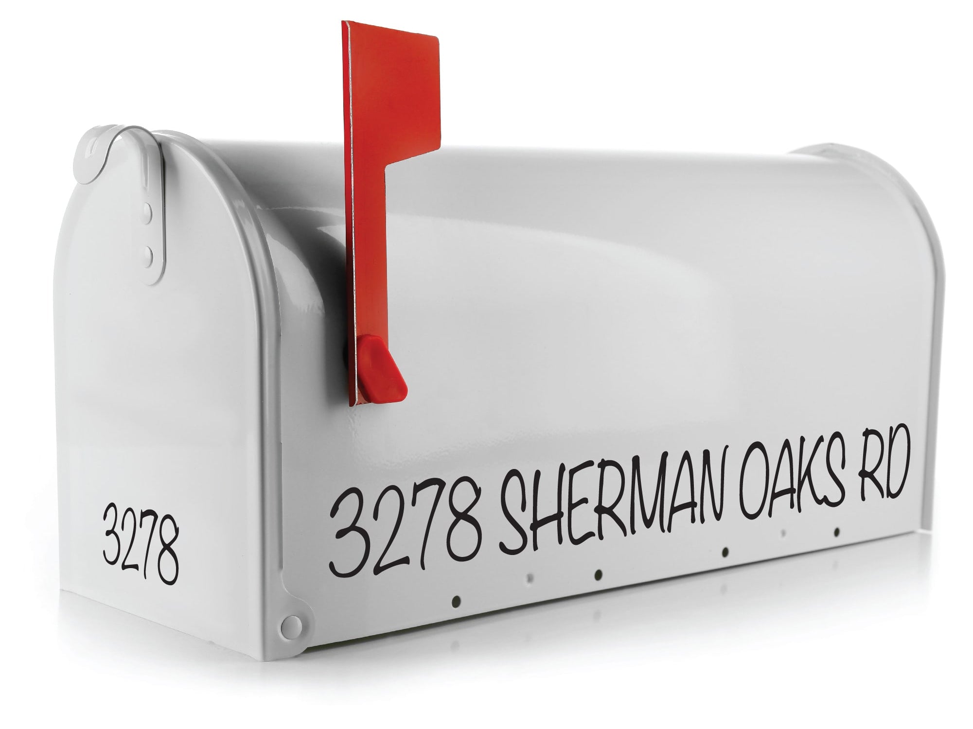 Custom one-line vinyl mailbox decal in black on standard mailbox