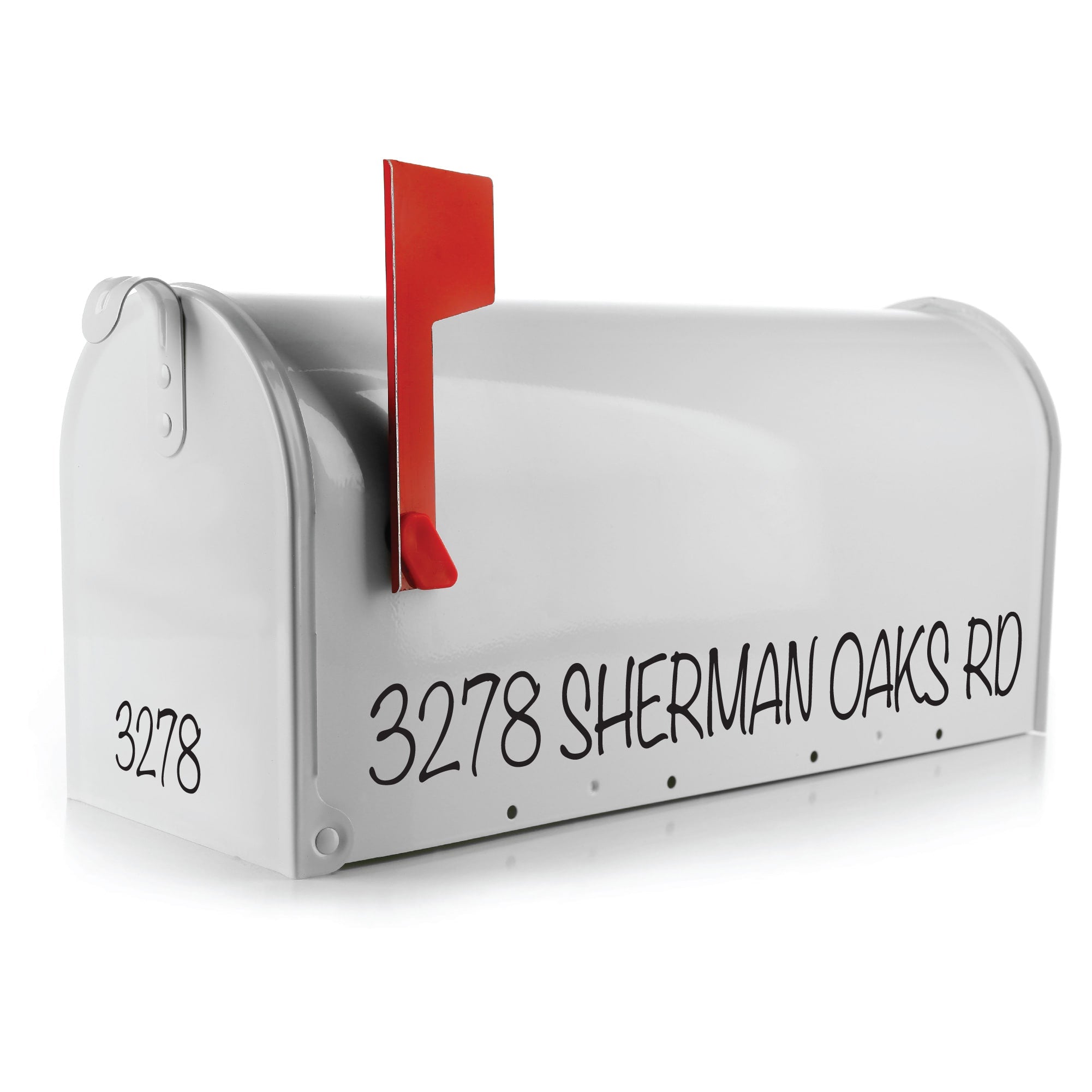 Custom one-line vinyl mailbox decal in black on standard mailbox