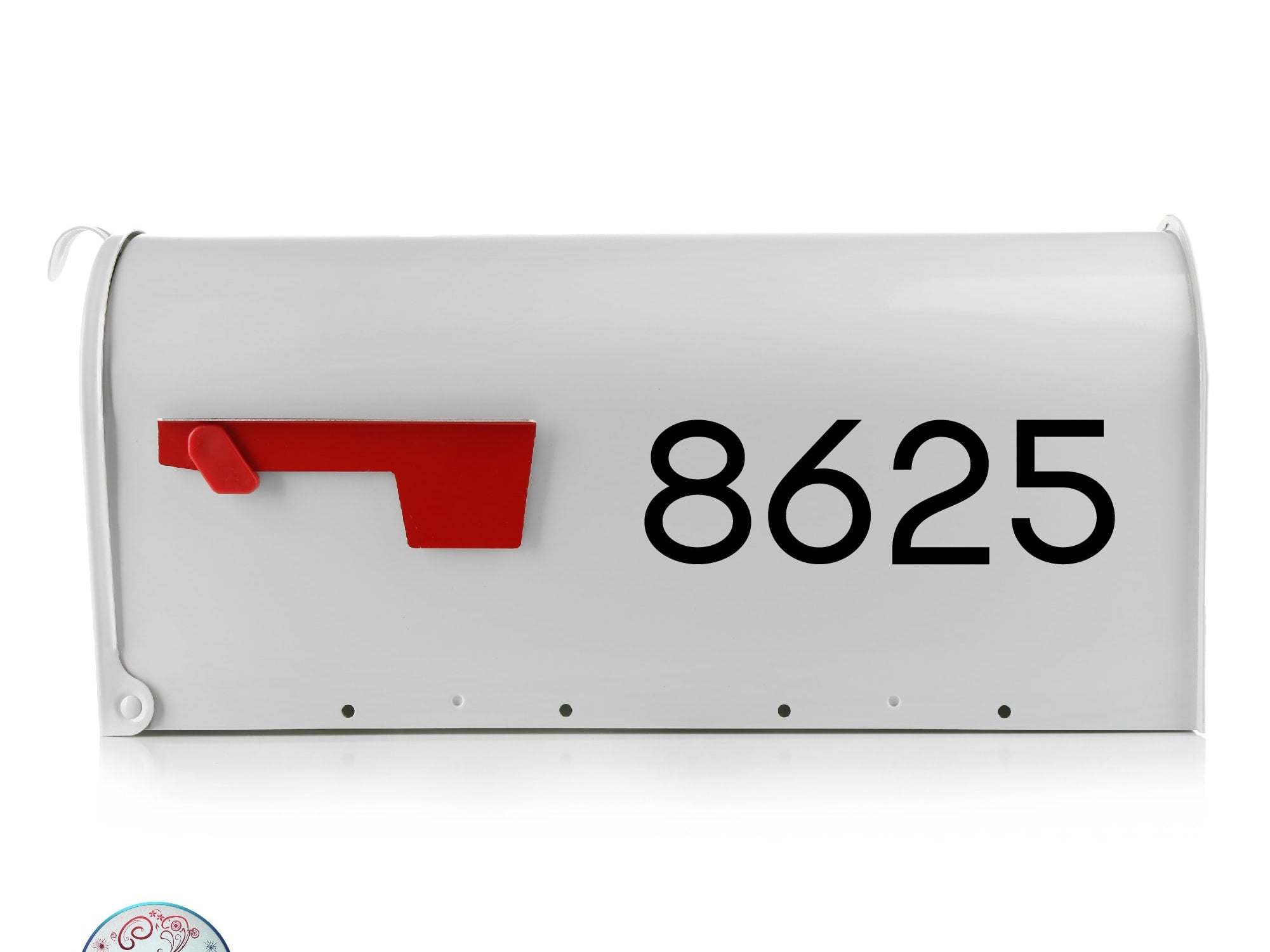 Custom vinyl mailbox numbers in modern font, weatherproof finish