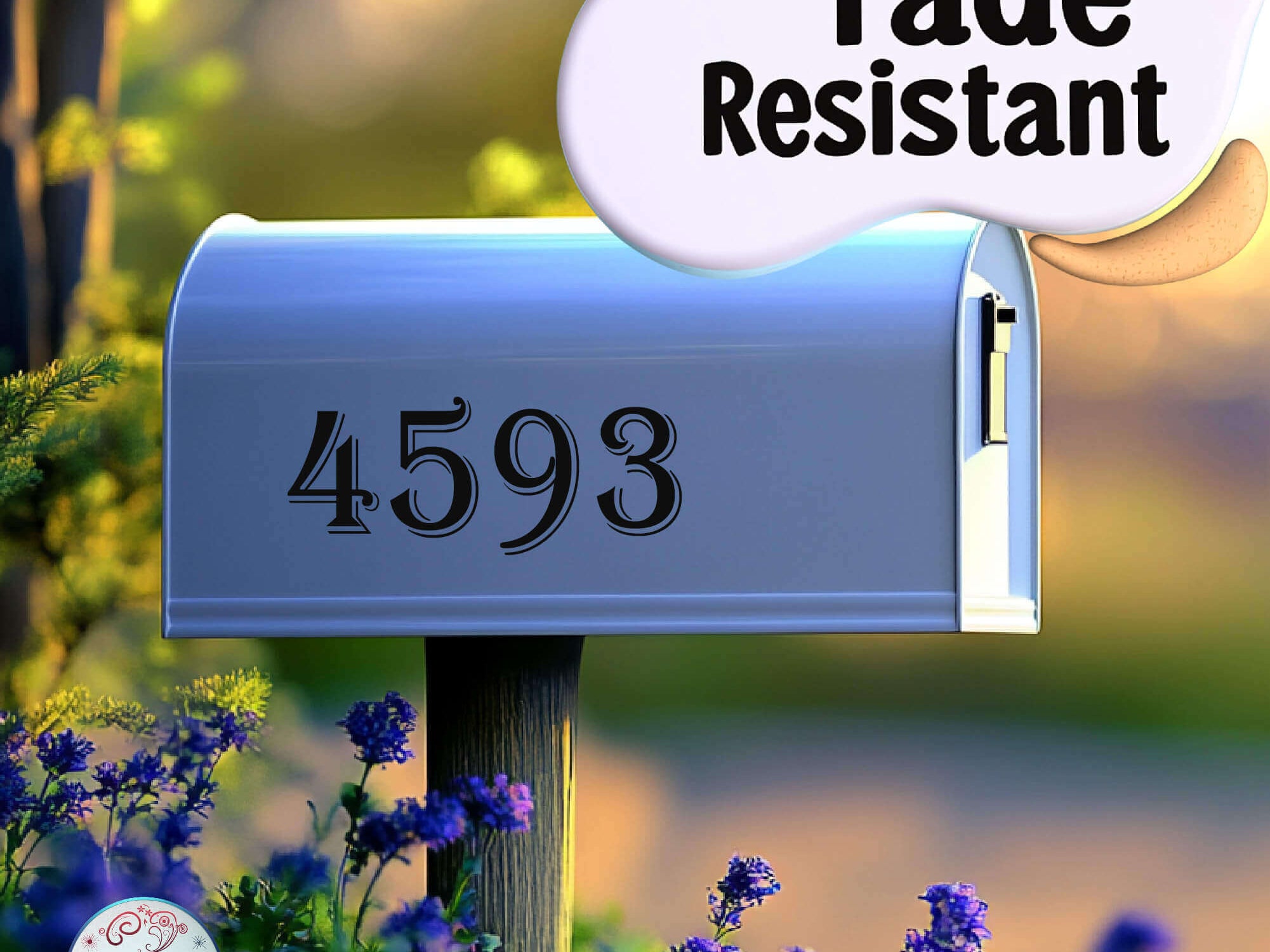 Black vinyl mailbox numbers – close-up view of application