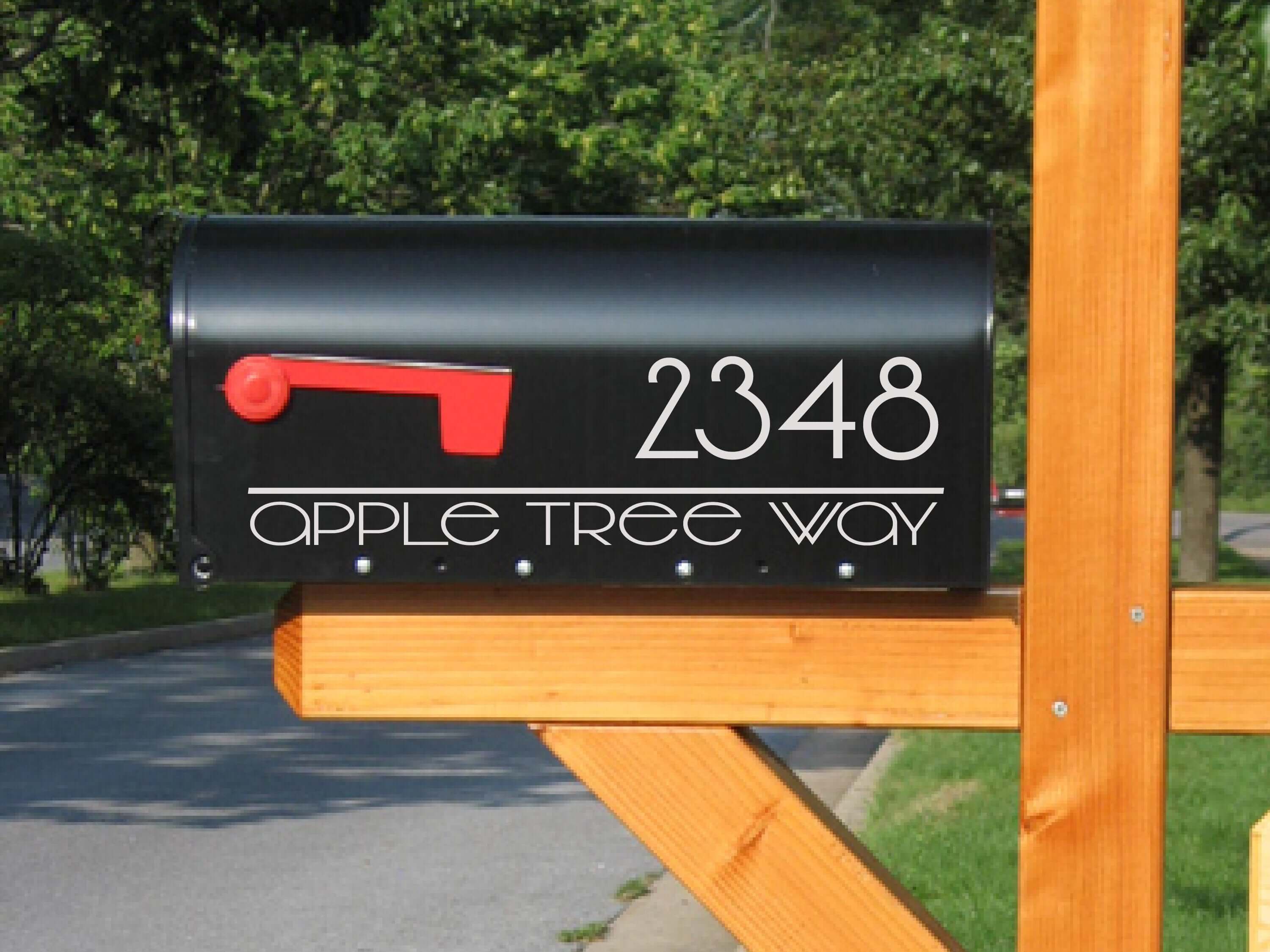 vinyl mailbox label with personalized address in bold font