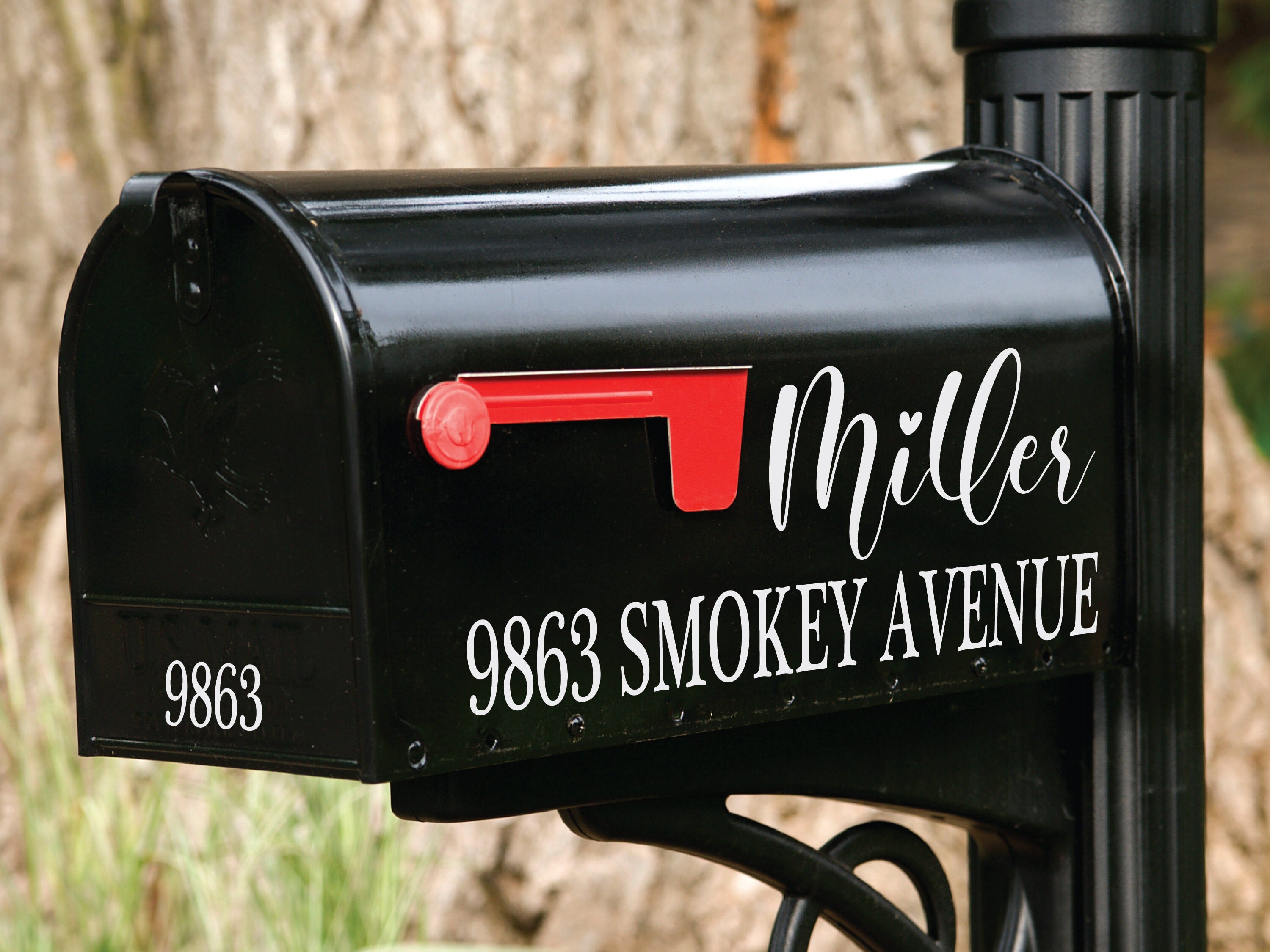 House number mailbox sticker with bold font