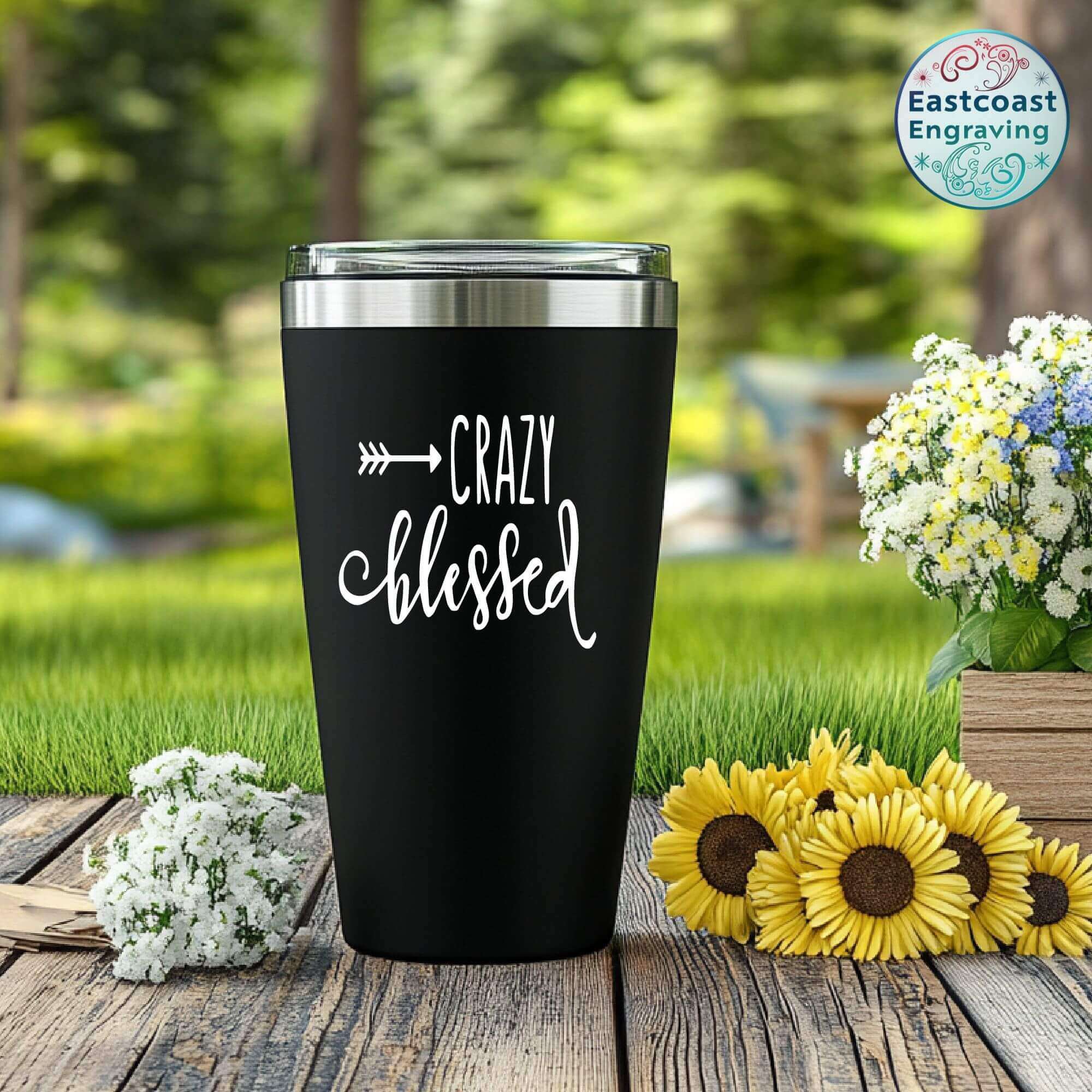 Personalized Crazy Blessed decal on a cup – stylish and uplifting design