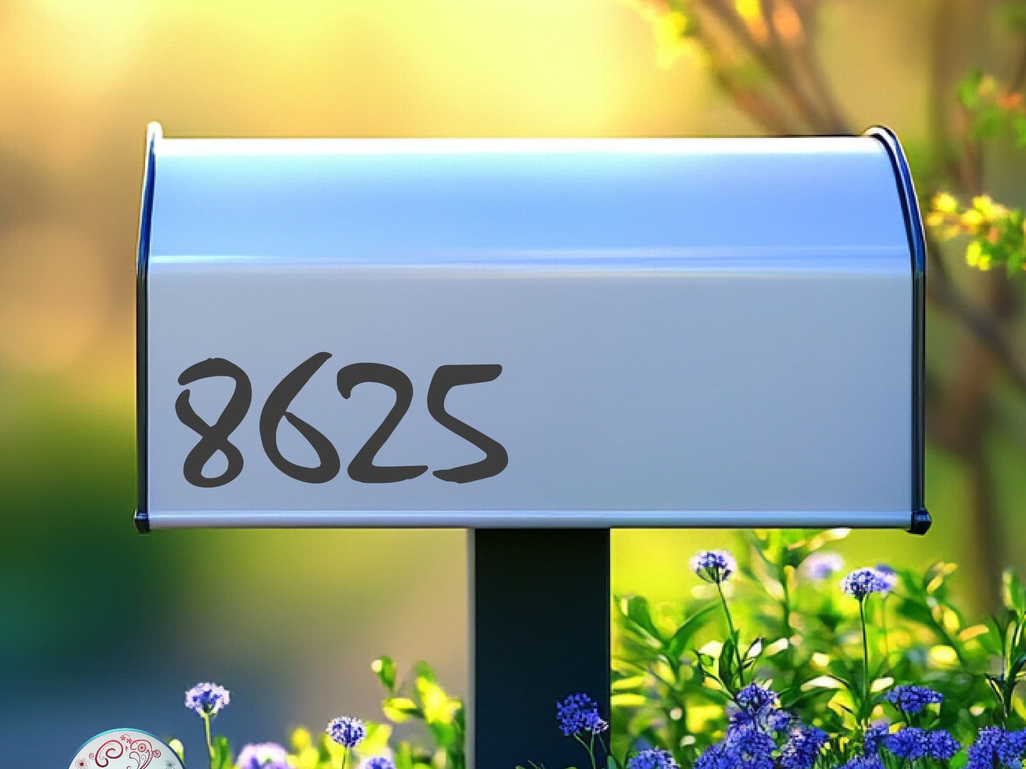 Peel-and-stick custom vinyl mailbox numbers in classic black font