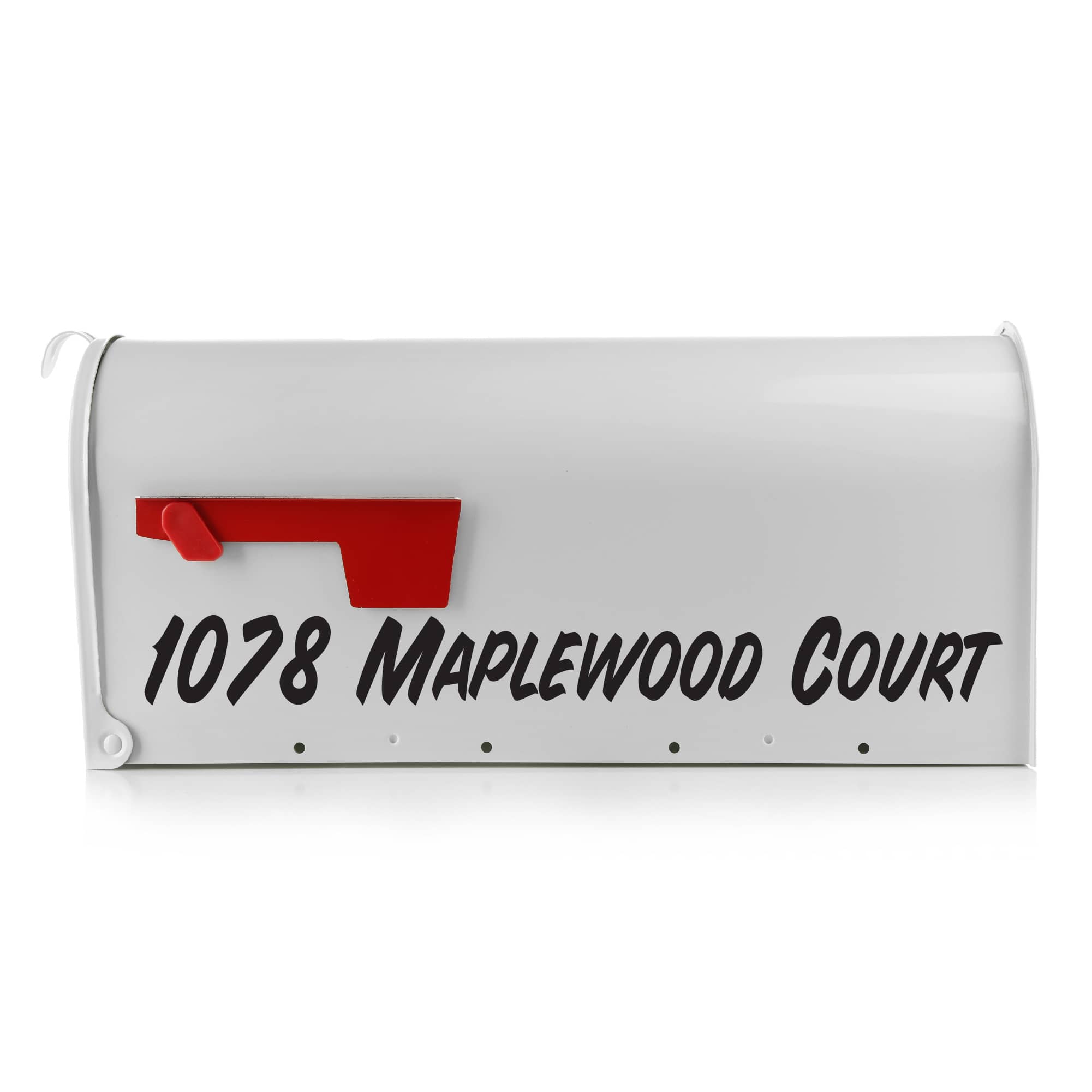 Weatherproof vinyl mailbox decal with house address lettering