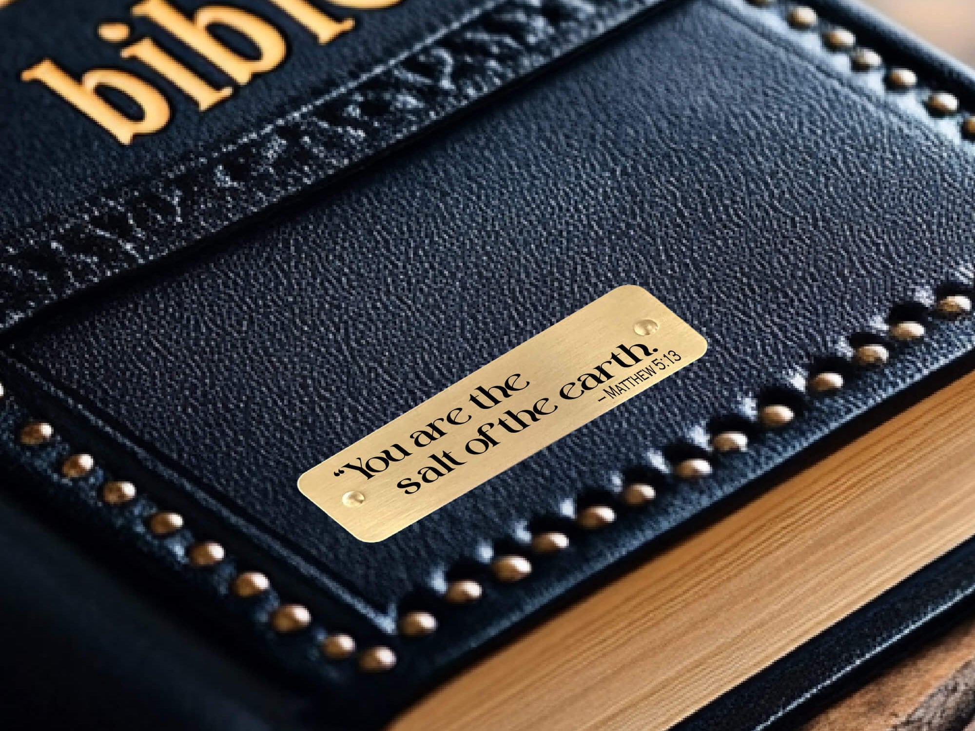 Engraved Bible verse tag with self-adhesive backing