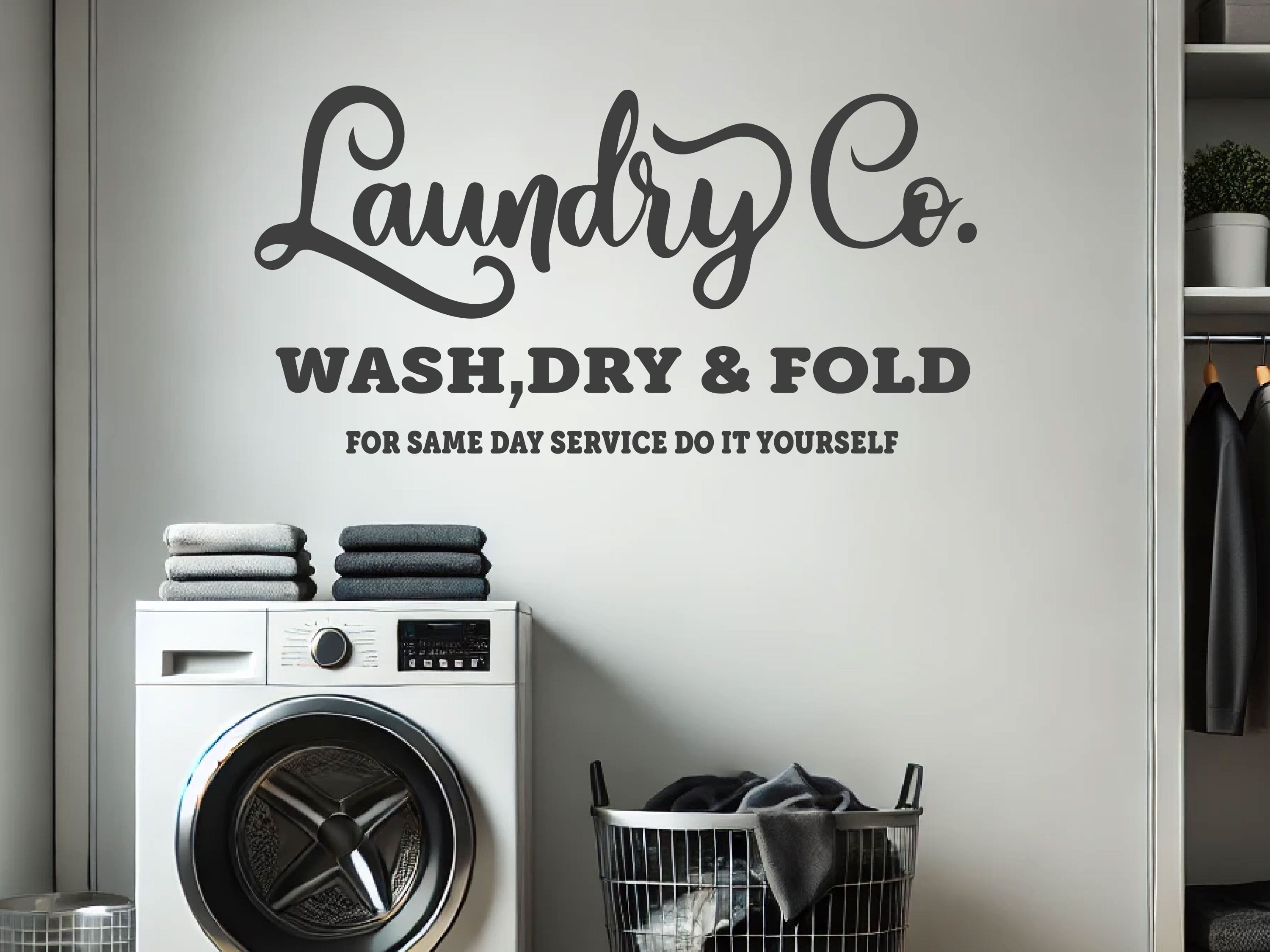 Laundry Co Wall Decal, Wash Dry Fold vinyl decor for laundry rooms