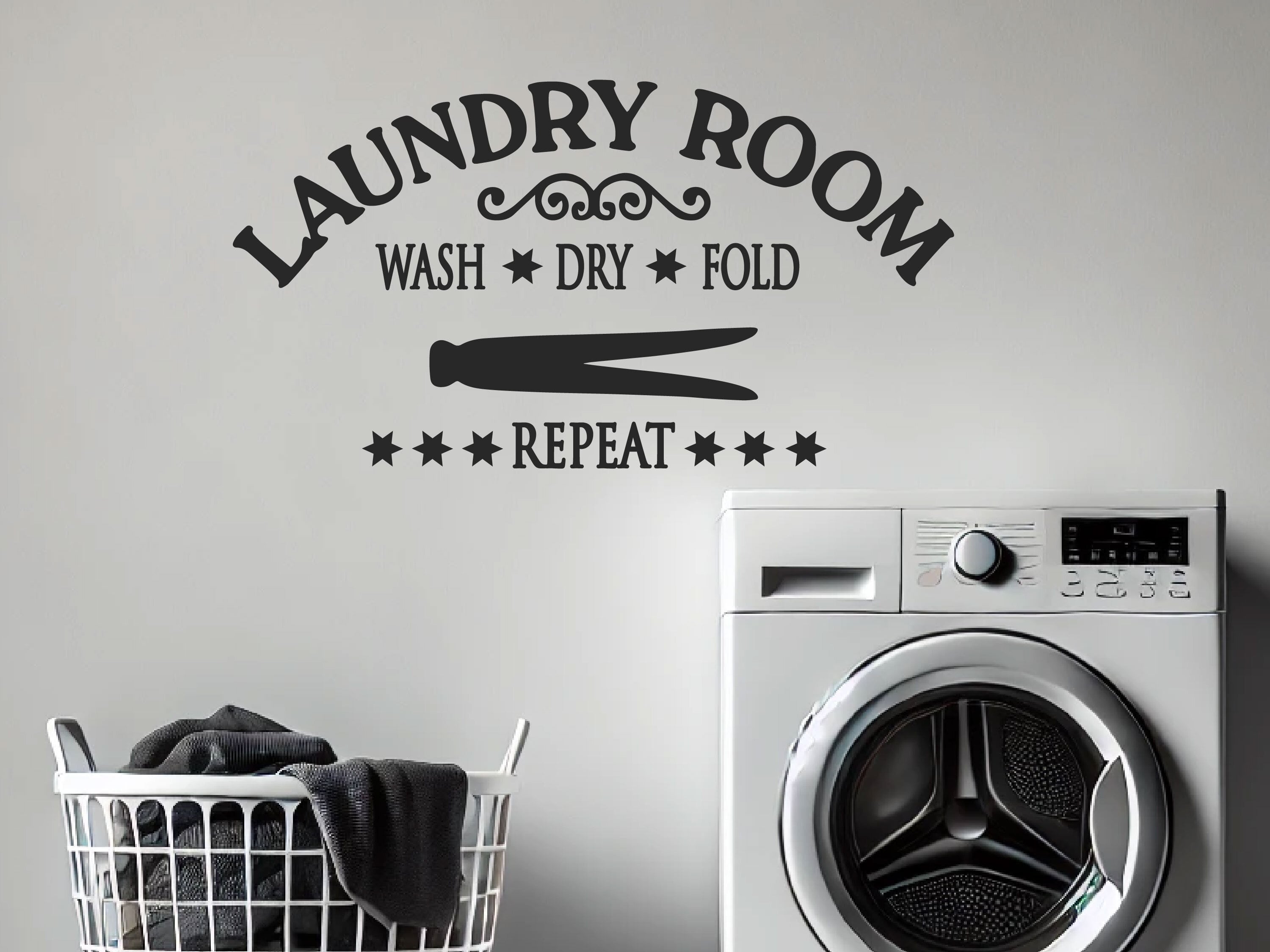 Laundry Wall Decal, bold Wash, Fold, Dry, Repeat vinyl wall decor