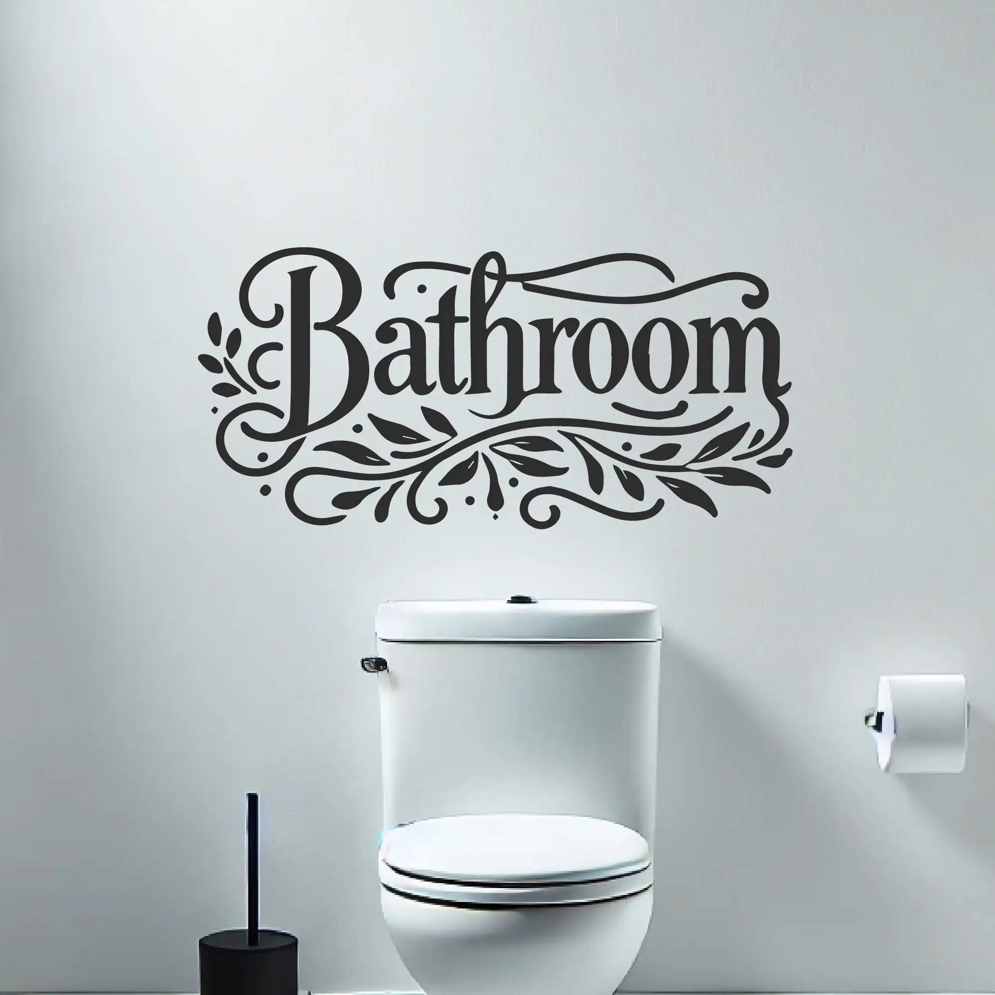 Leafy bathroom wall decal with nature-inspired vinyl design installed above toilet