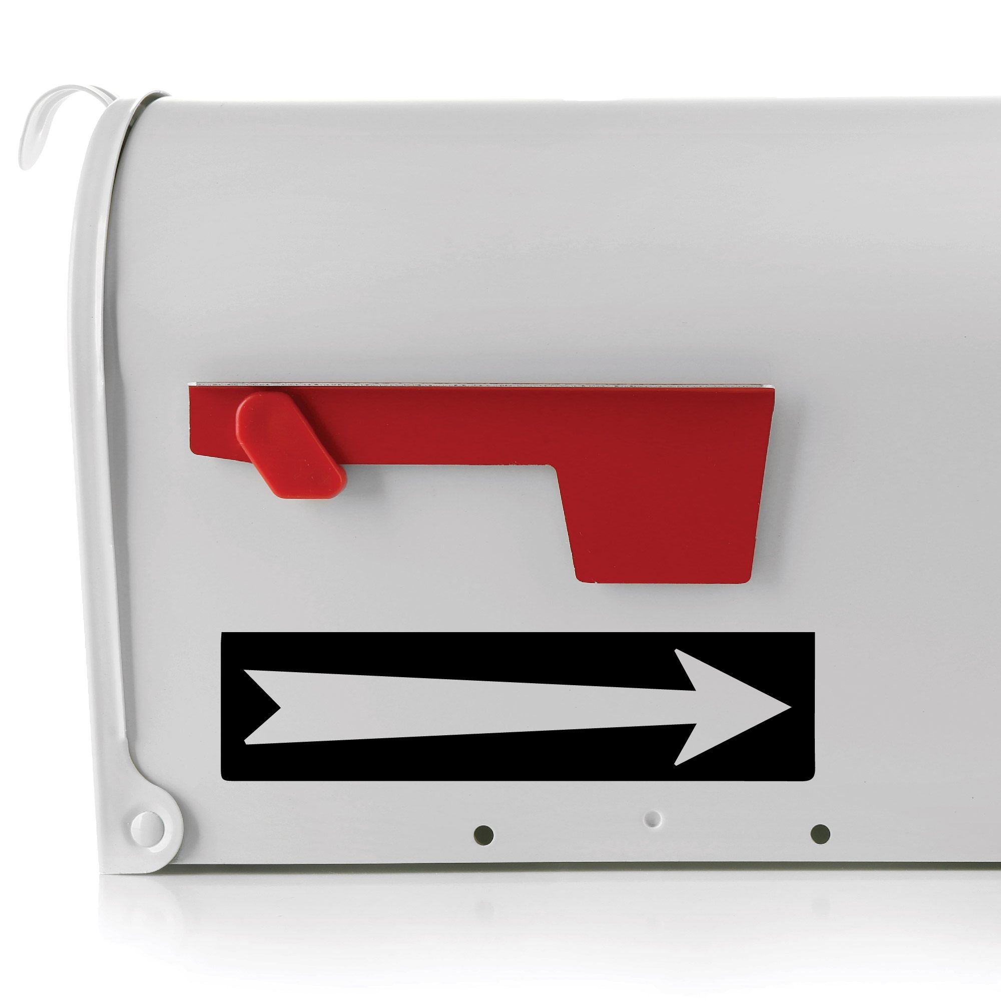 Reflective long mailbox arrow decal pointing right applied to mailbox