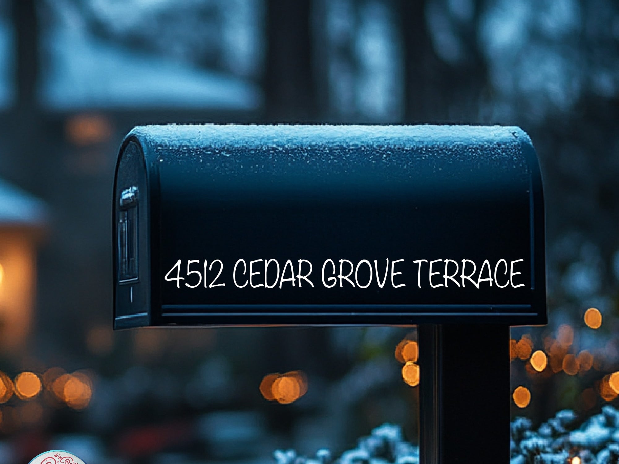 Weatherproof mailbox decal shown on black mailbox with smooth finish