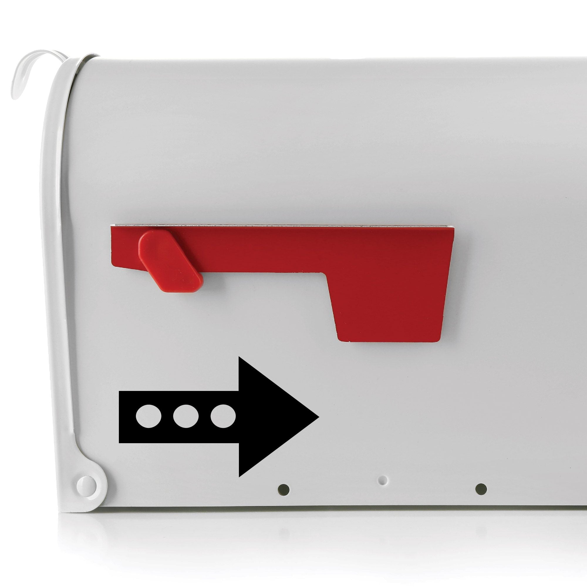 Reflective mailbox arrow decal with circle cutouts pointing right