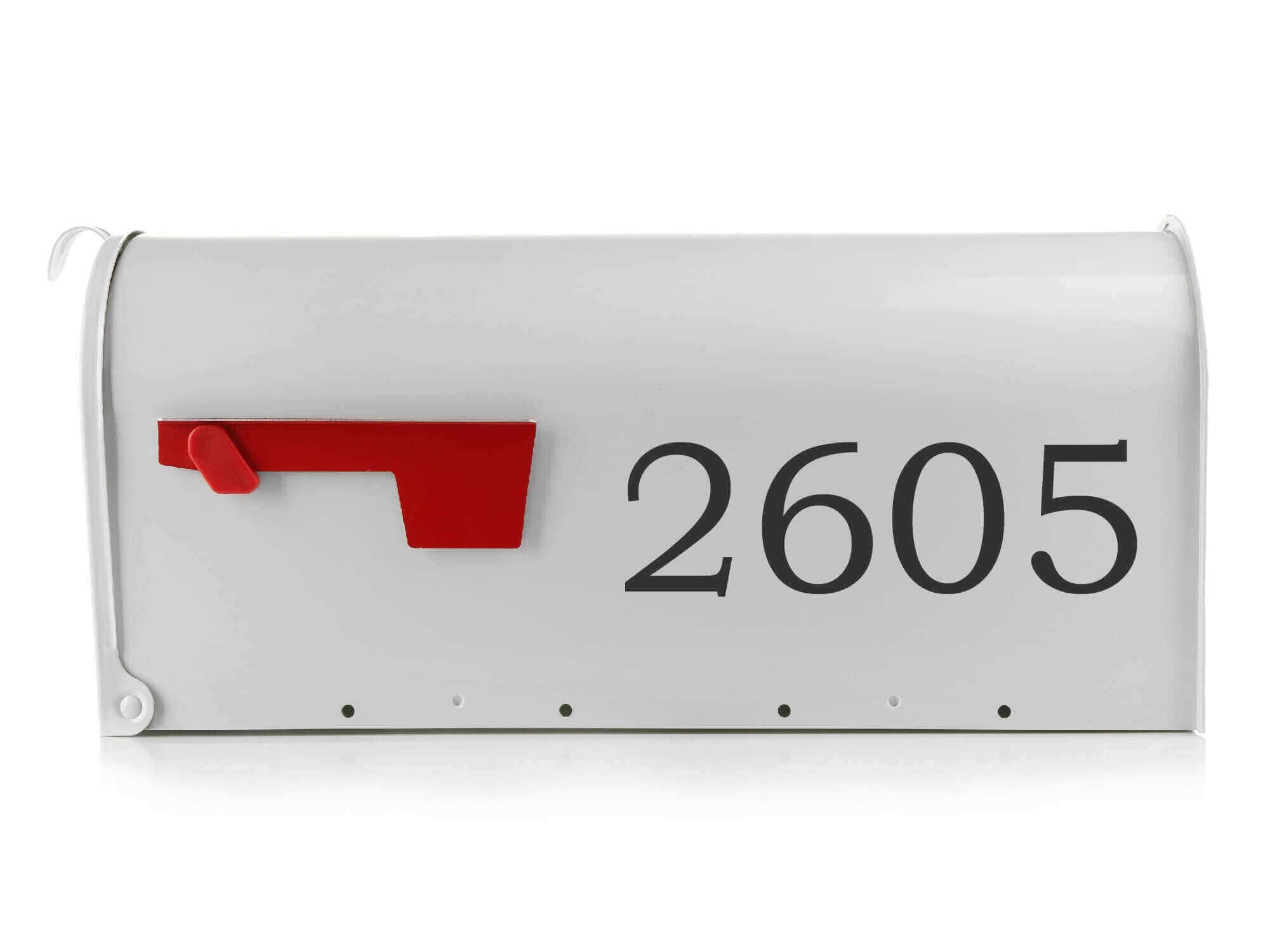 close up of mailbox number sticker with crisp cut black numbers
