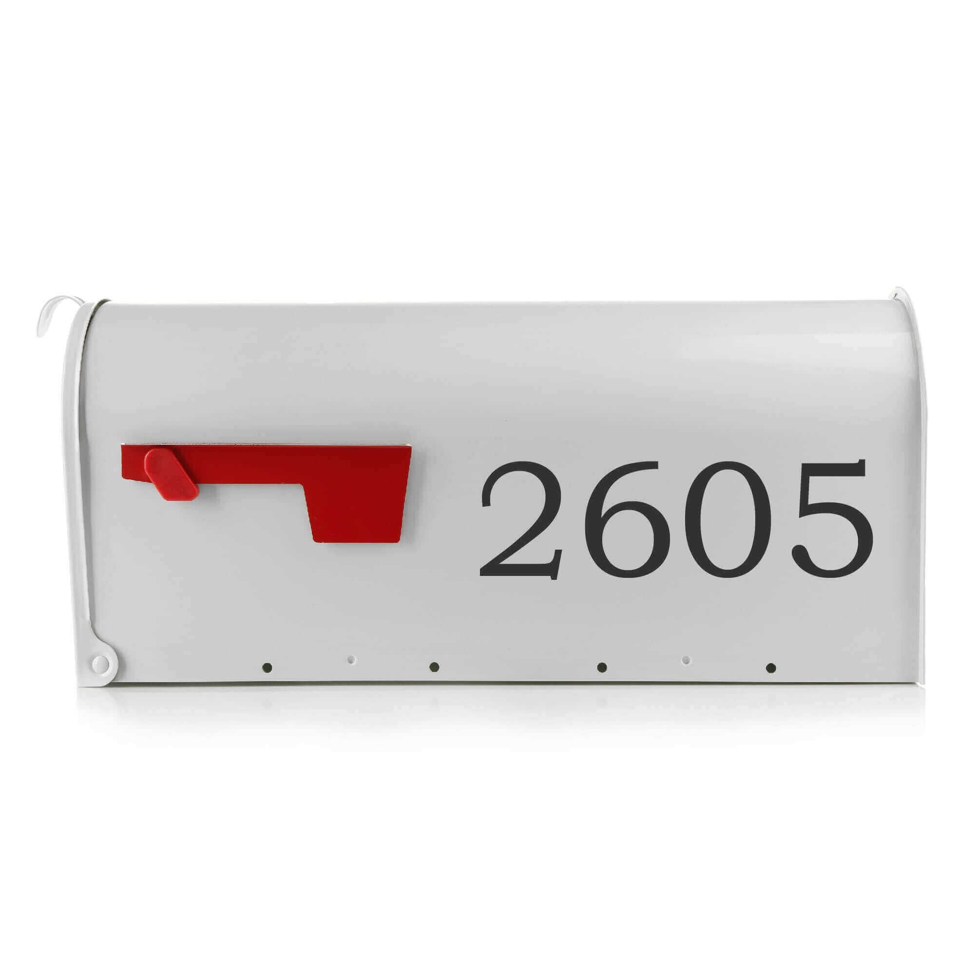 close up of mailbox number sticker with crisp cut black numbers