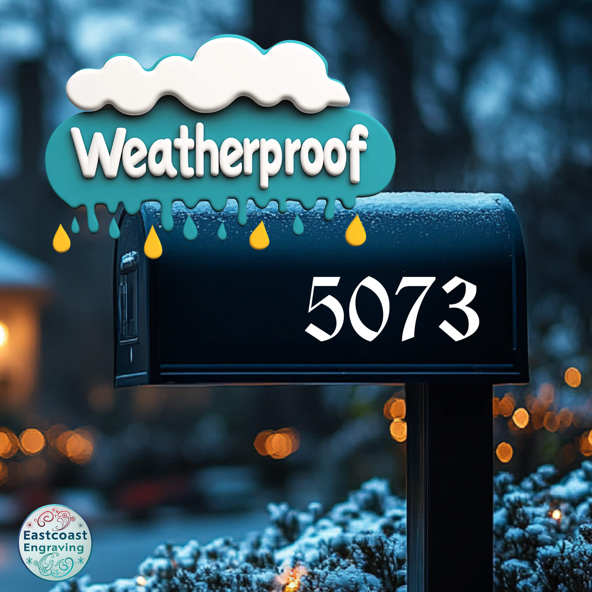 Weatherproof mailbox numbers in durable vinyl material