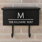 Wall mount mailbox decal with bold initial and modern address layout in white vinyl lettering