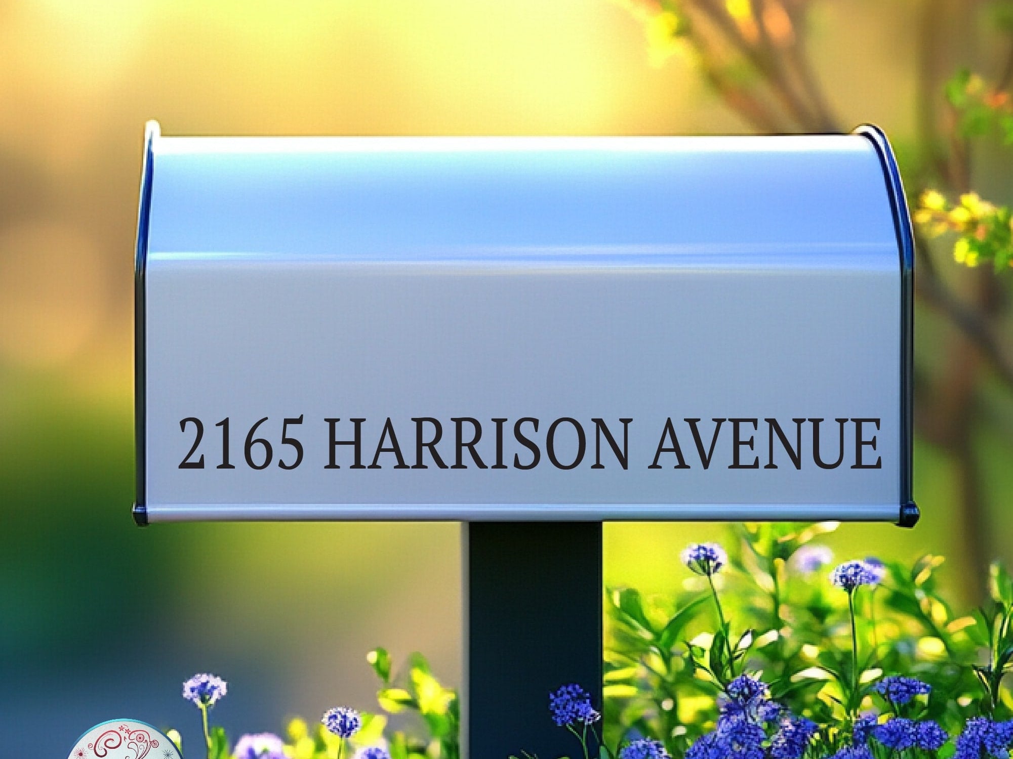 Mailbox address sticker with optional door number decal