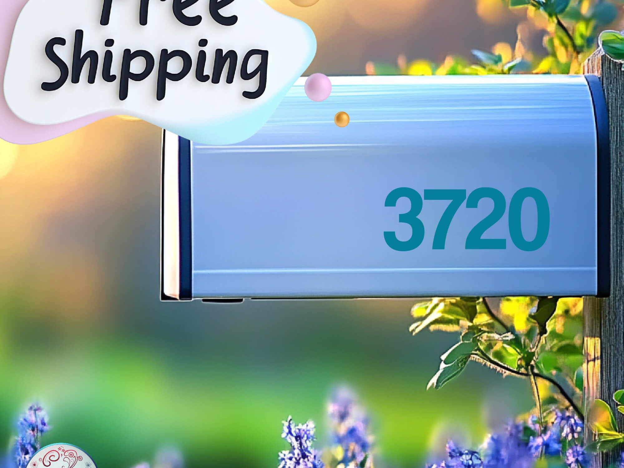 Close-up of vinyl mailbox number stickers in vibrant colors