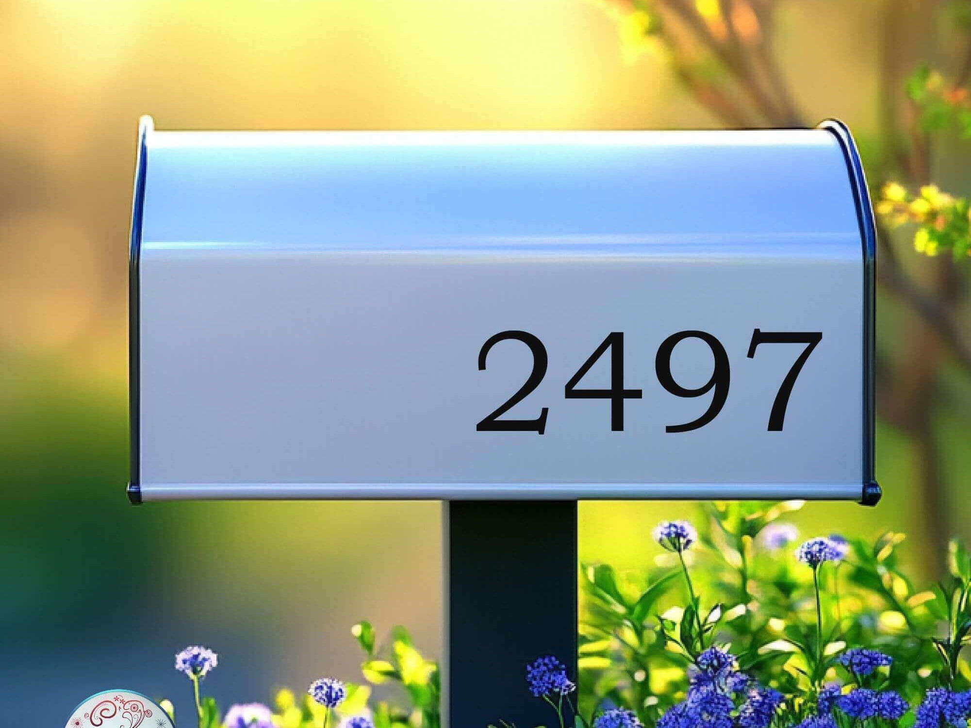 peel and stick vinyl mailbox numbers applied to mailbox side