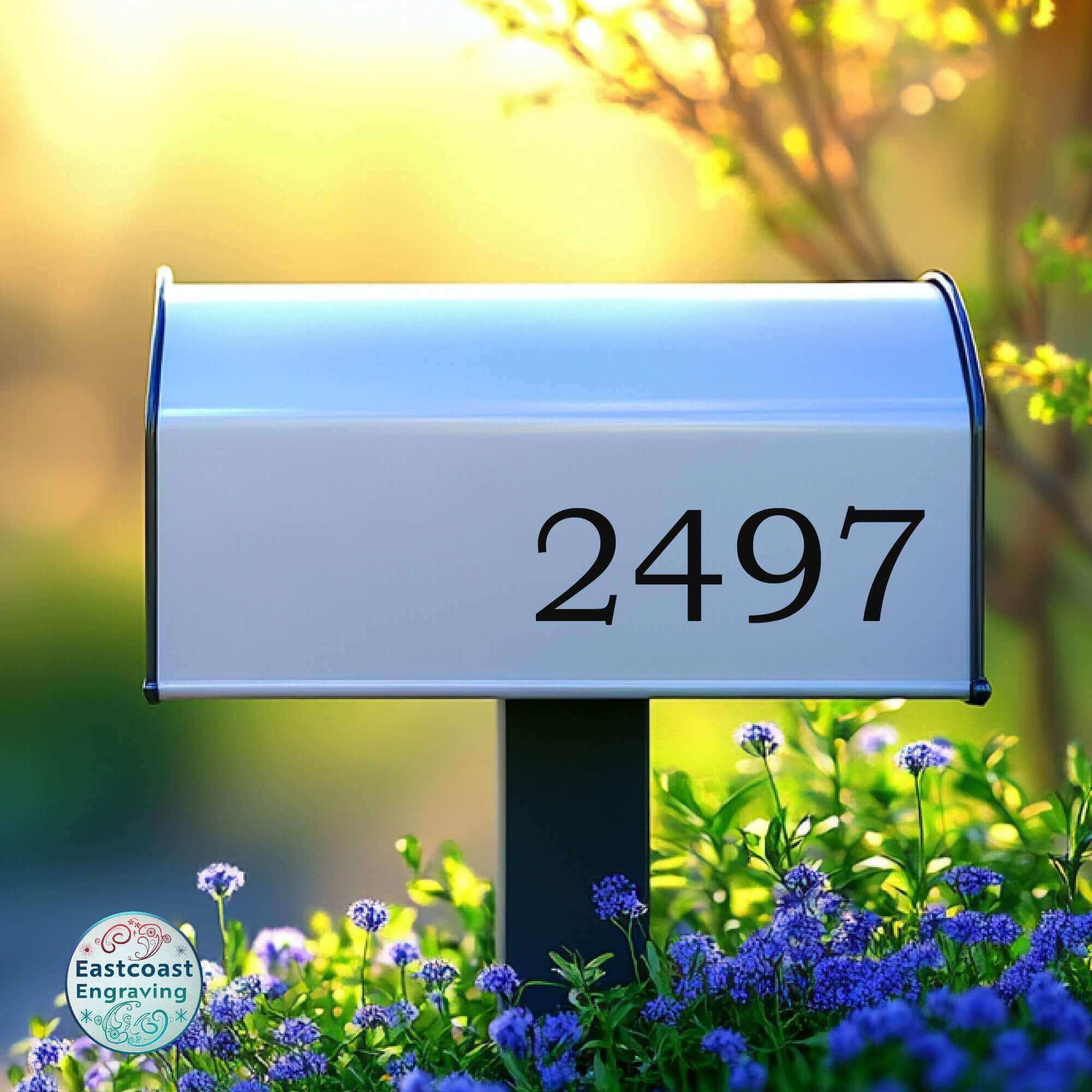 peel and stick vinyl mailbox numbers applied to mailbox side