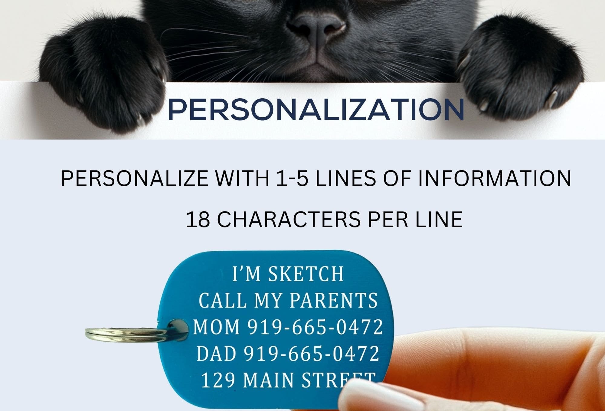 Engraved cat ID tag personalization - add pet name and contact info to custom cat collar tag