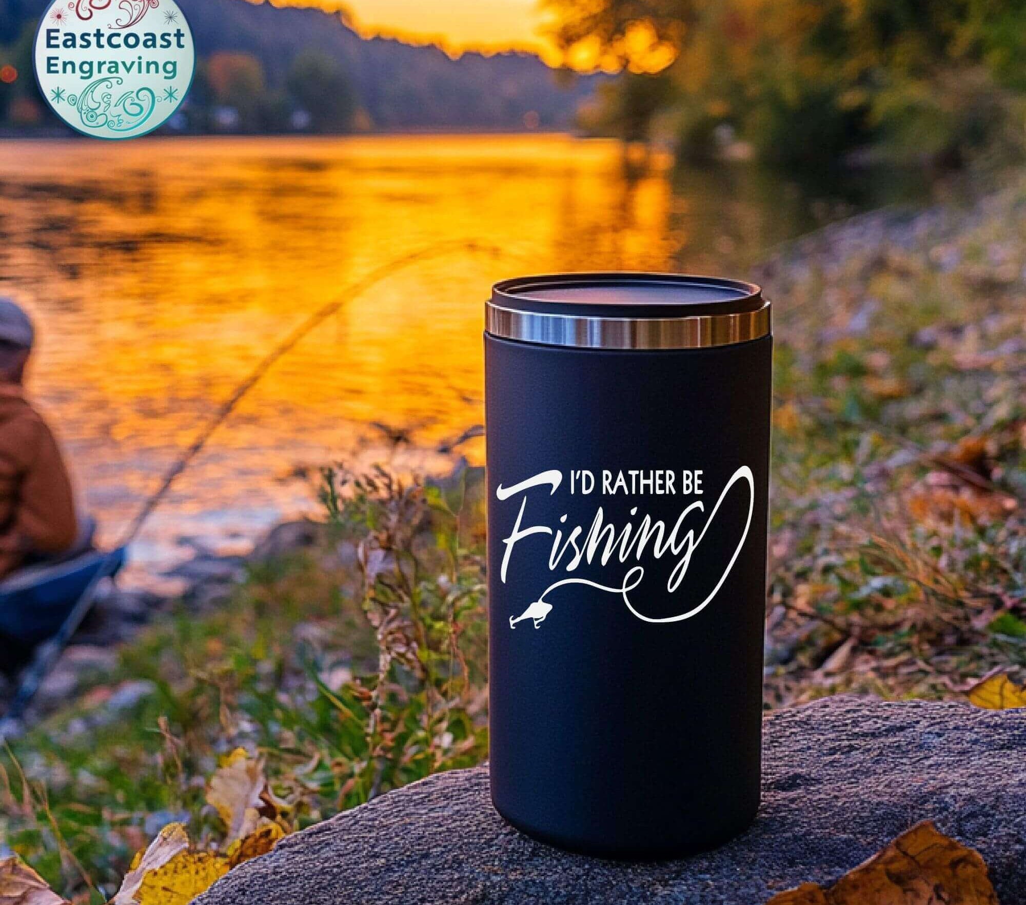 Angler custom decal on an insulated cup – ideal for fishing trips and gifts