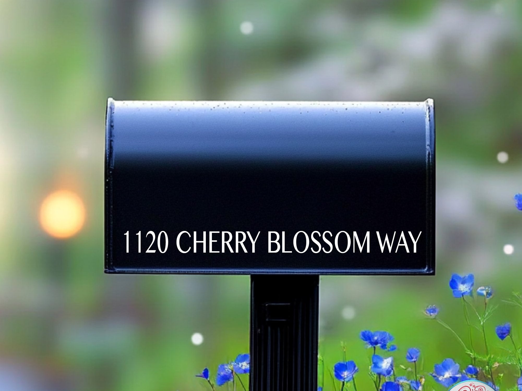 Stylish mailbox number decals applied to black mailbox