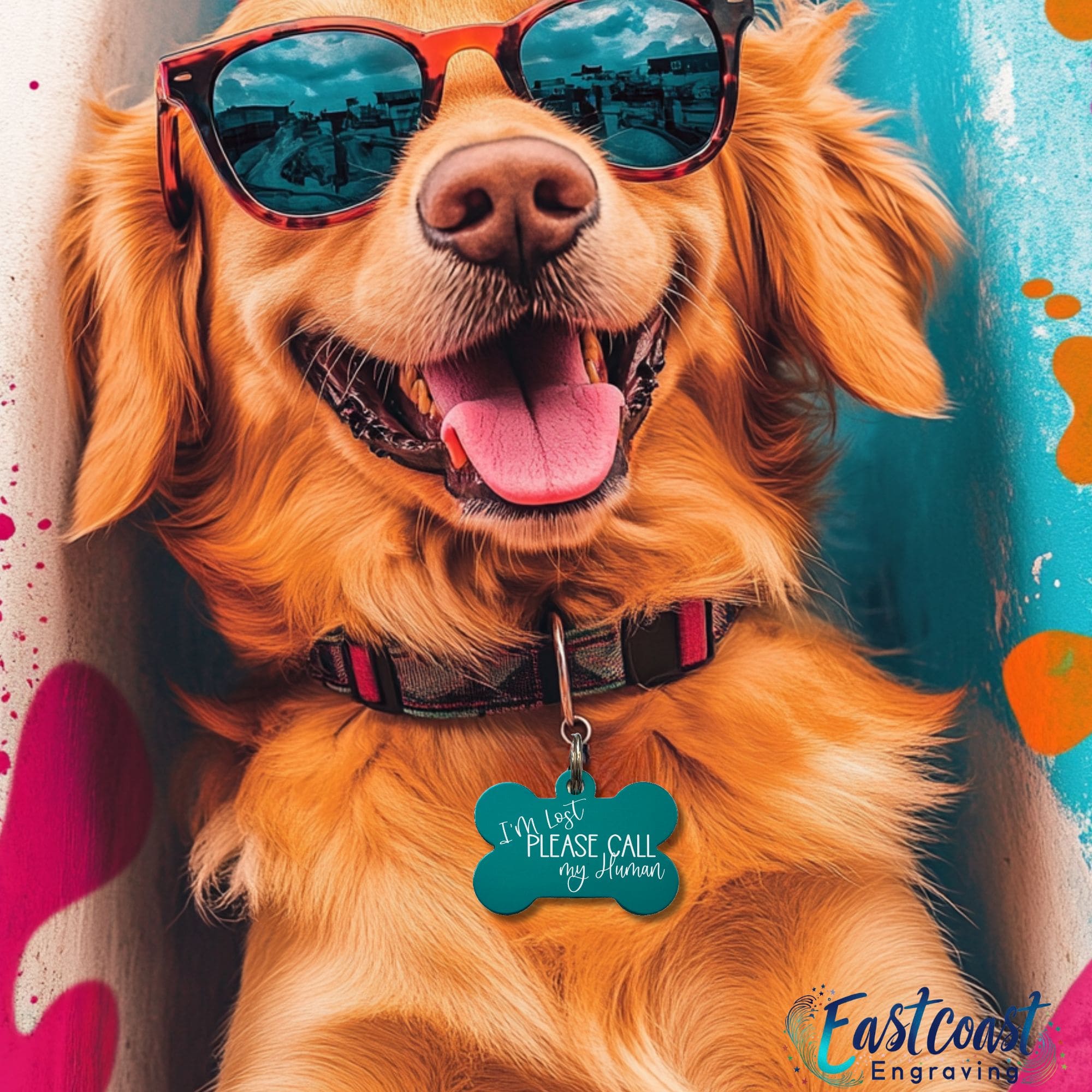 Funny lost dog tag attached to collar on small dog