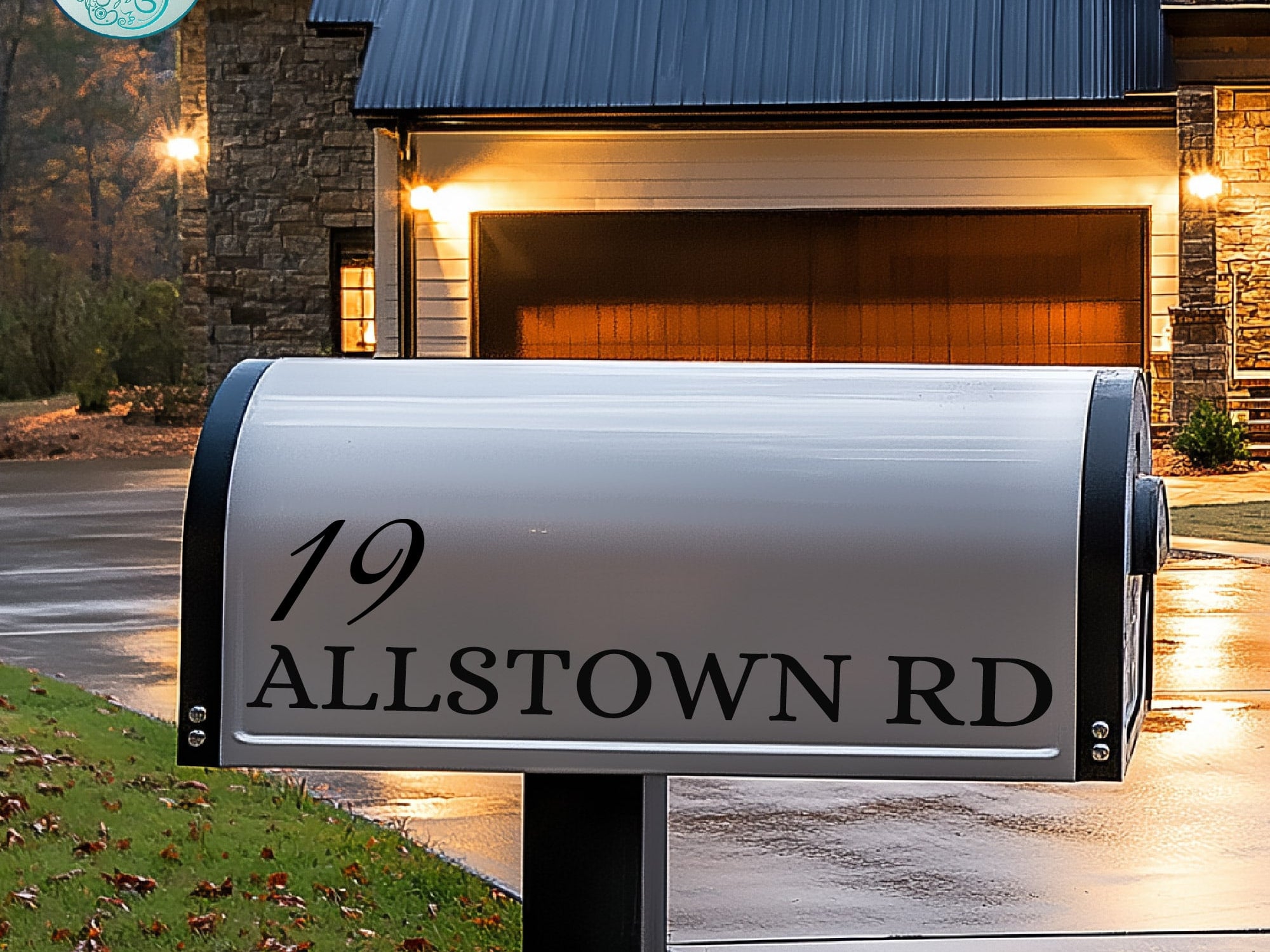 Reflective vinyl mailbox address label for durable outdoor use.