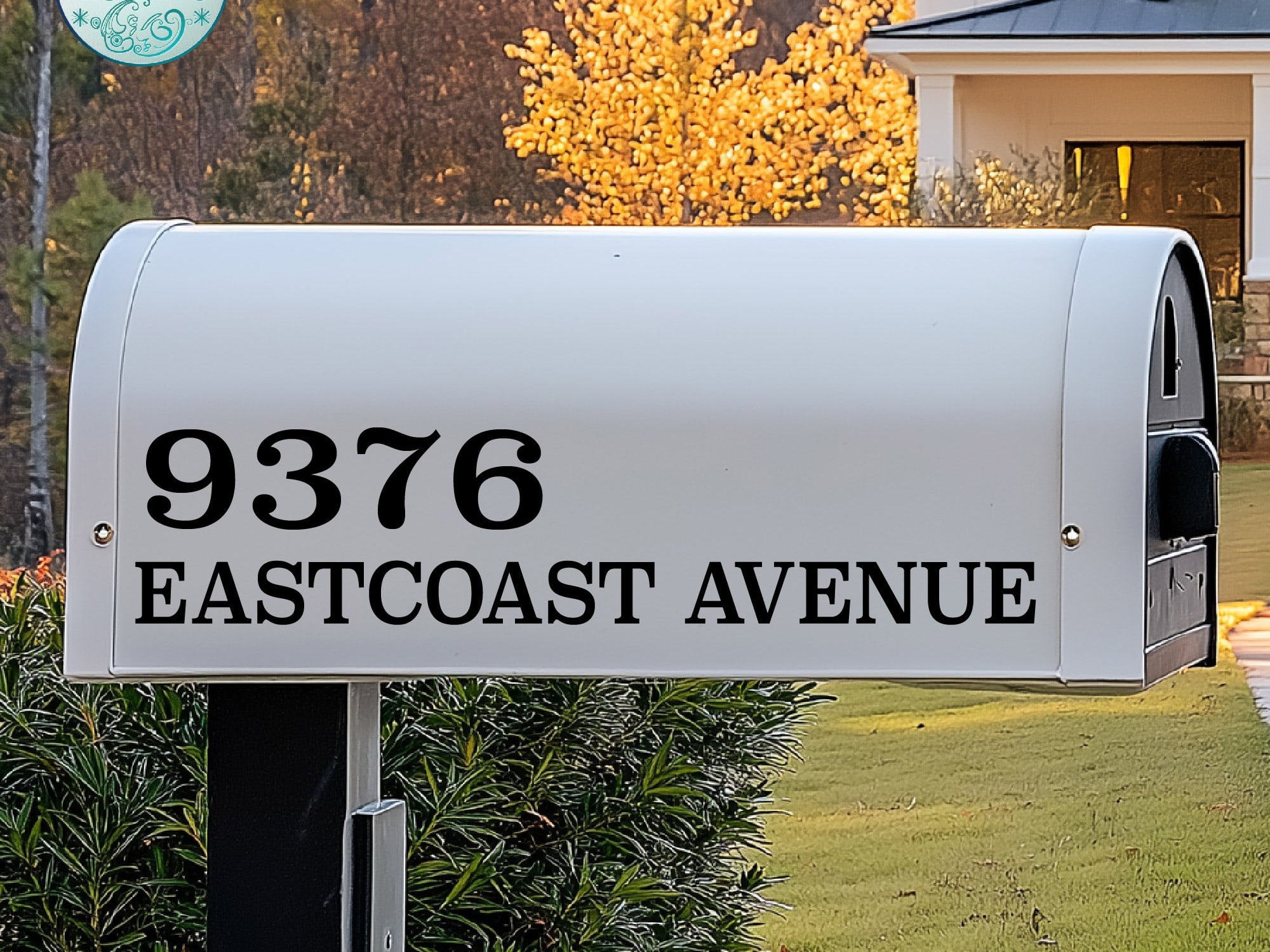 High-quality reflective mailbox address decal for night visibility and home identification.