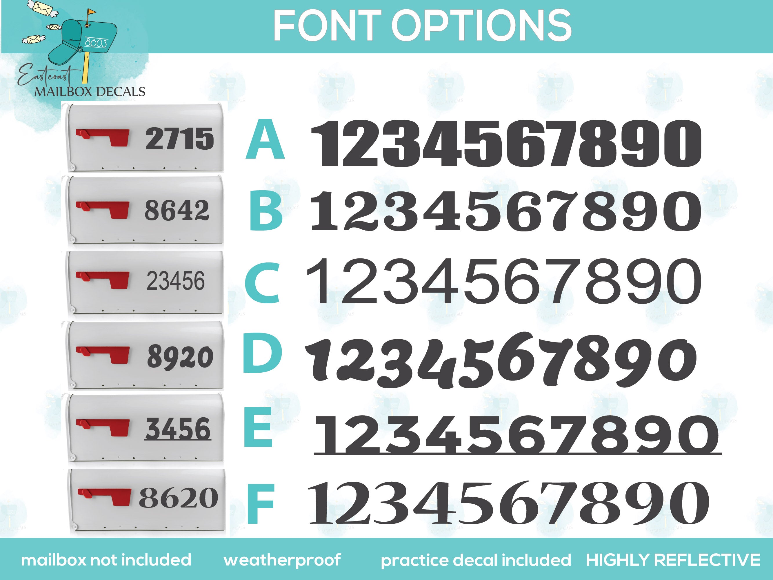 Reflective Mailbox Font Chart – Serif Font Options by Eastcoast Engraving
