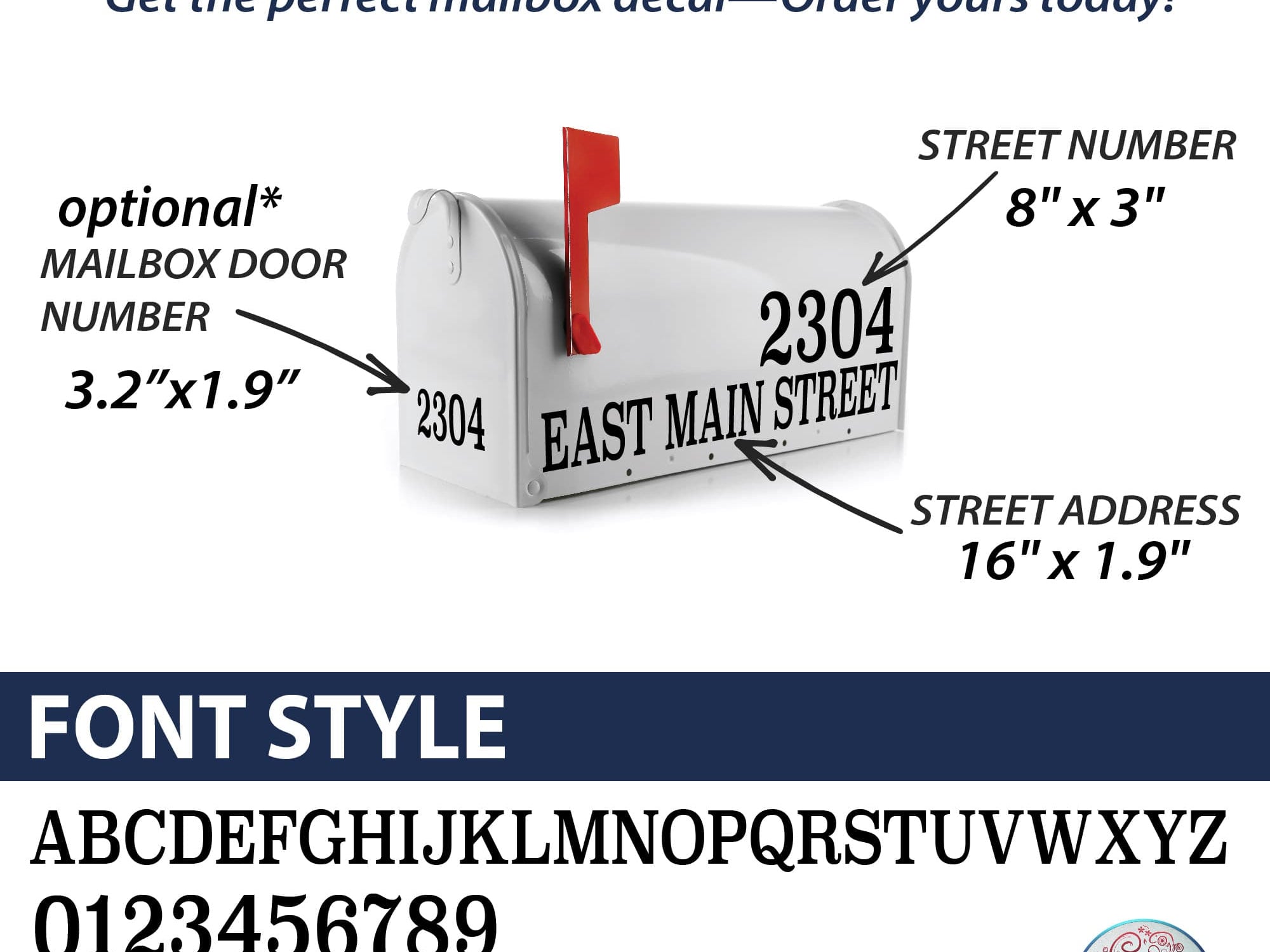 Size guide for reflective mailbox lettering, helping customers choose the best fit