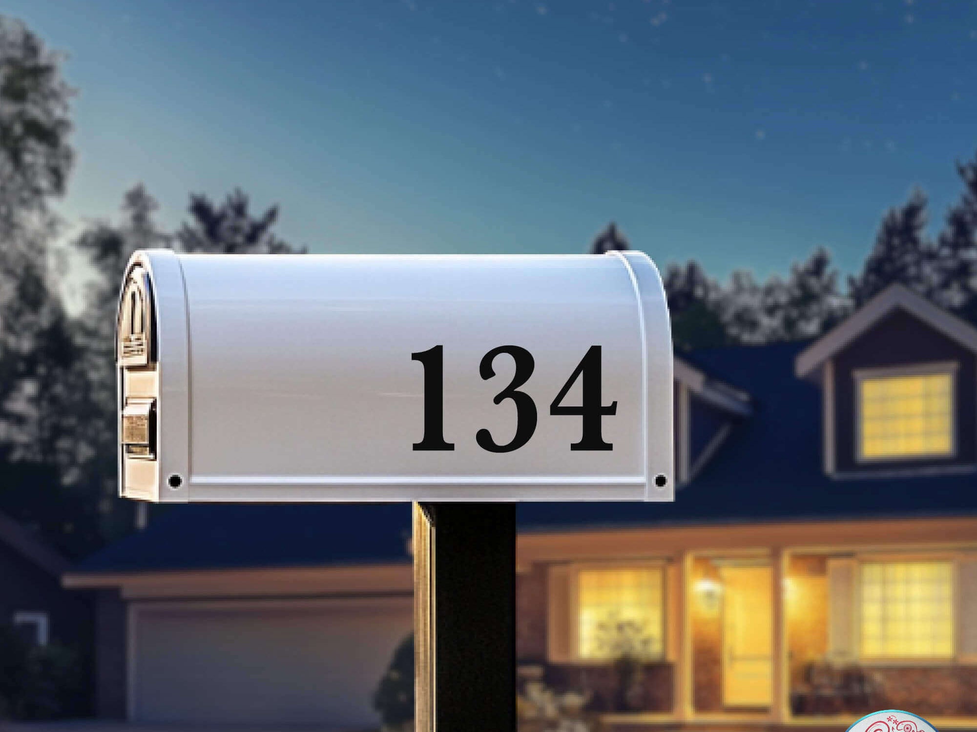 Reflective Mailbox Decal in Black – Front View on Standard Mailbox