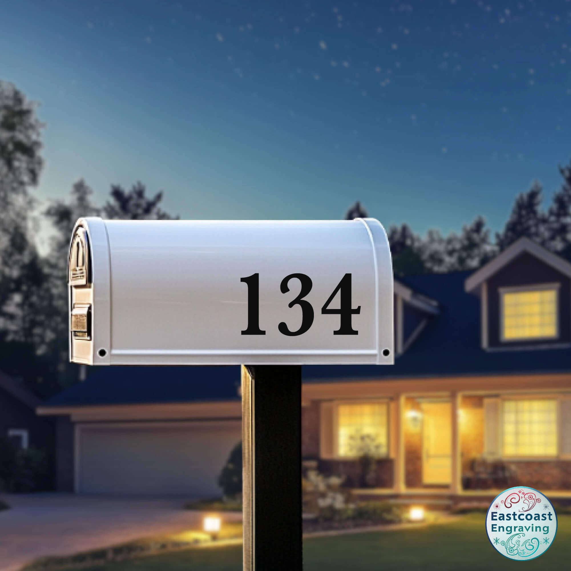Reflective Mailbox Decal in Black – Front View on Standard Mailbox