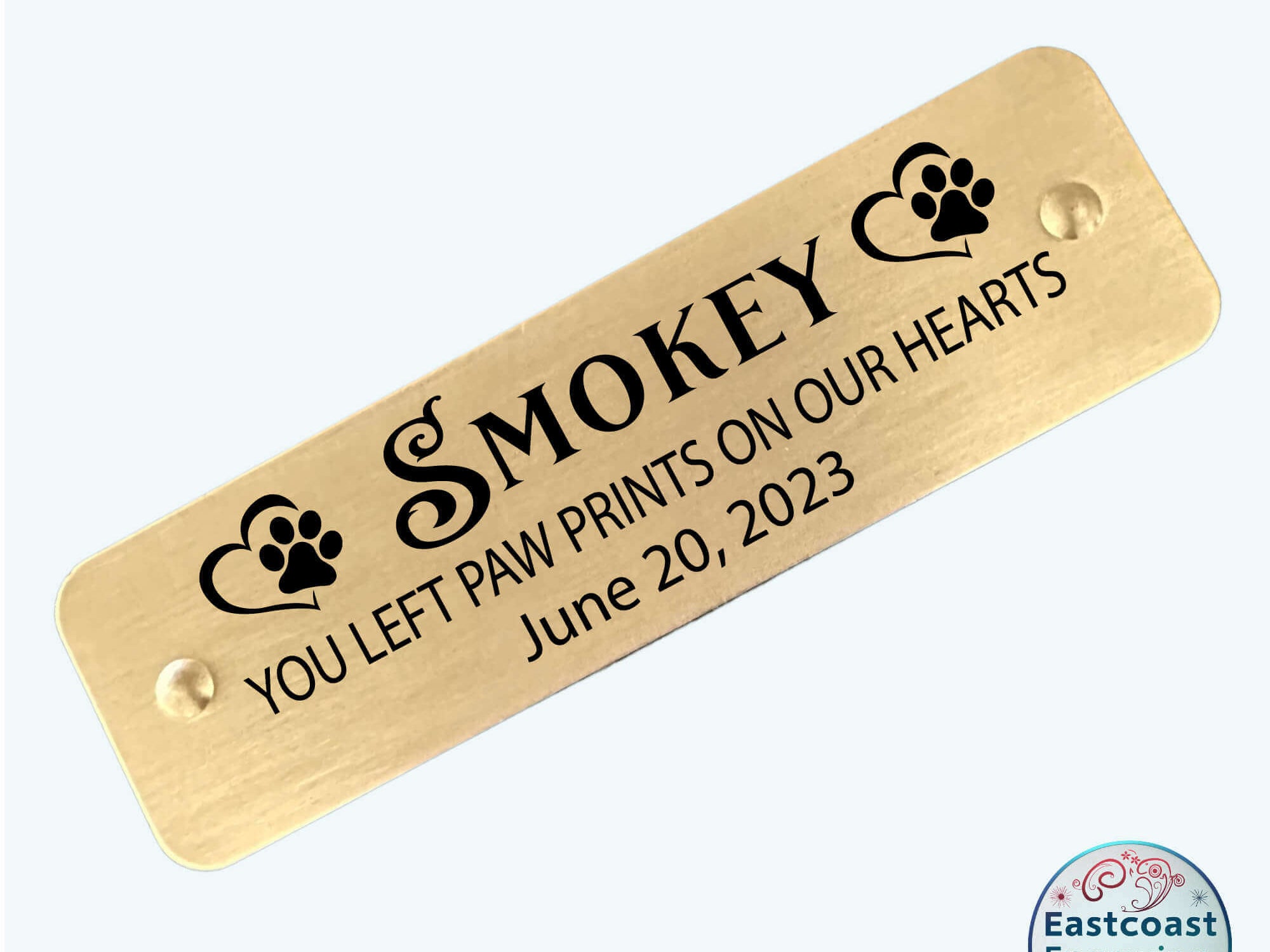 Engraved self-adhesive pet memorial nameplate sticker for a lasting tribute.