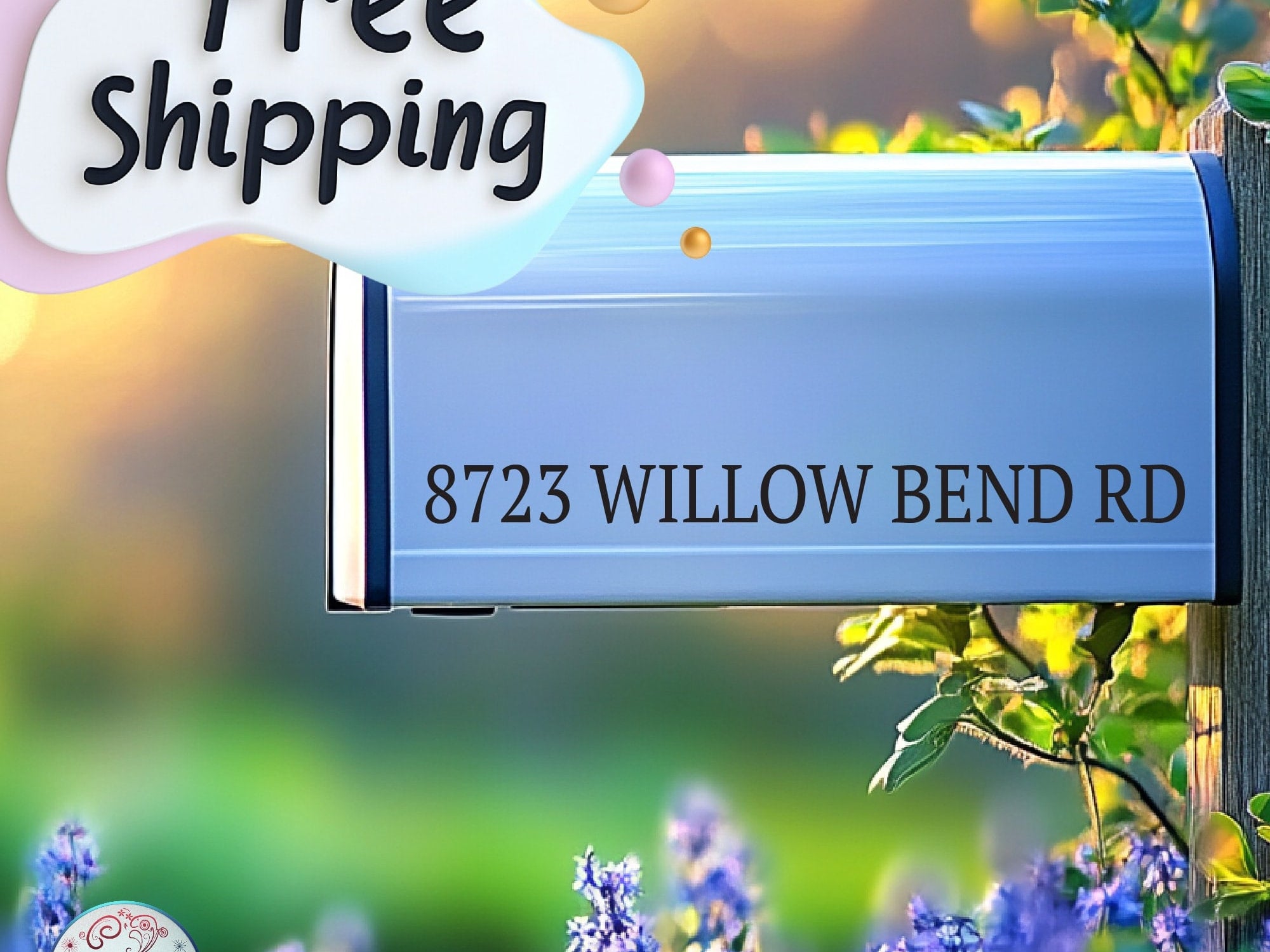 House number vinyl decal on mailbox door