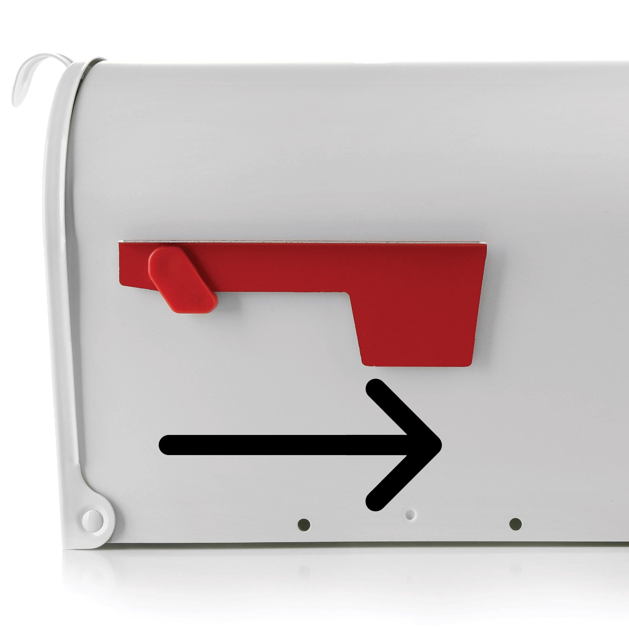 Reflective slim curved mailbox arrow sticker pointing right applied to mailbox