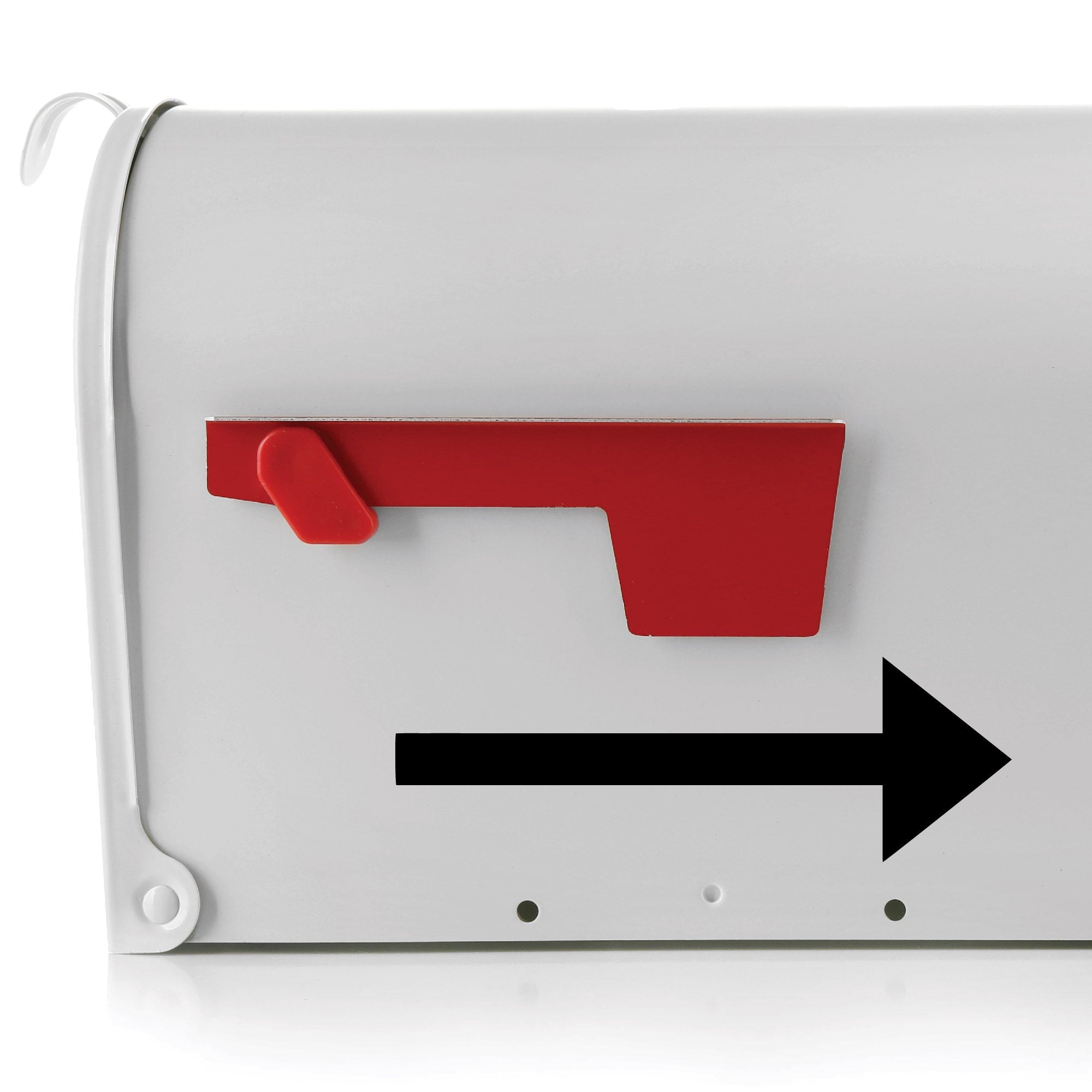 Reflective standard mailbox arrow sticker pointing right applied to mailbox