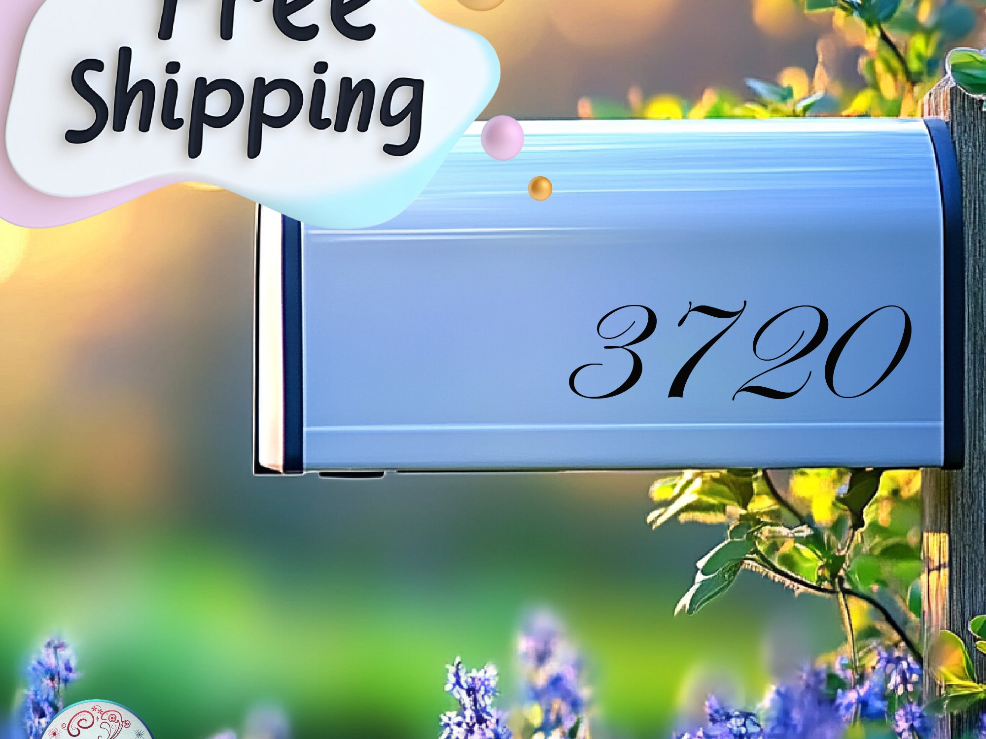 Stick-on mailbox decals in vibrant colors