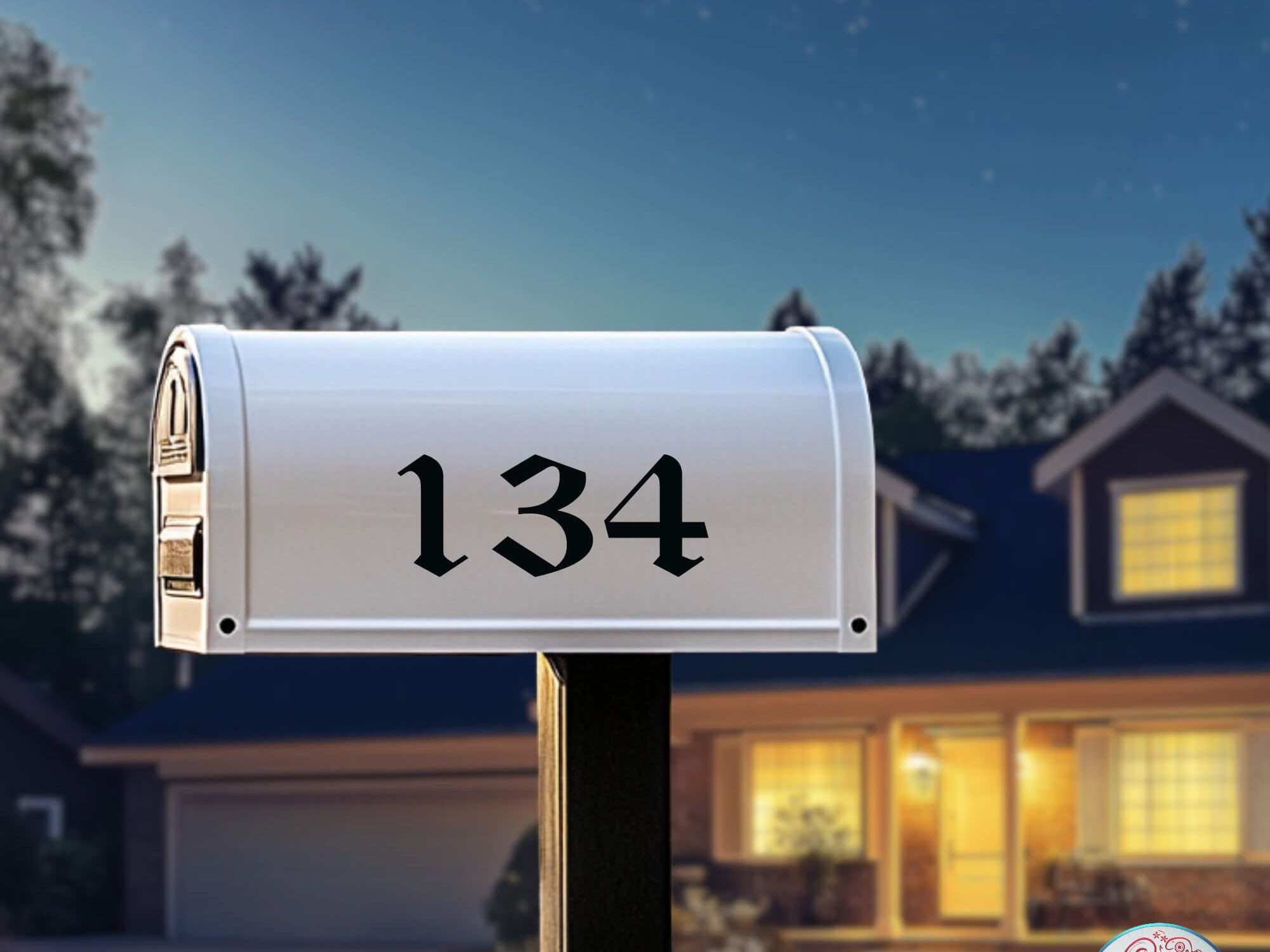 Professional vinyl mailbox decals for one or both sides of the mailbox